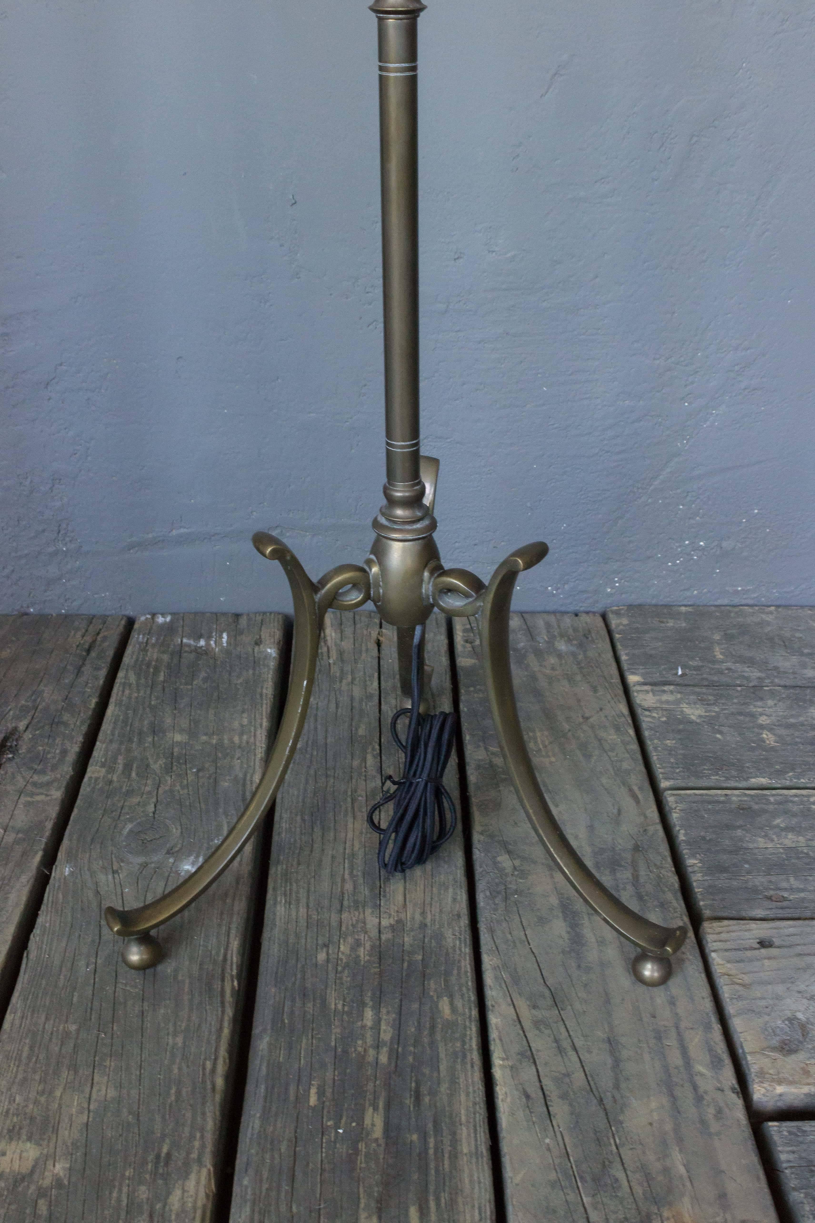 Mid-20th Century French Brass Floor Lamp with Tripod Base