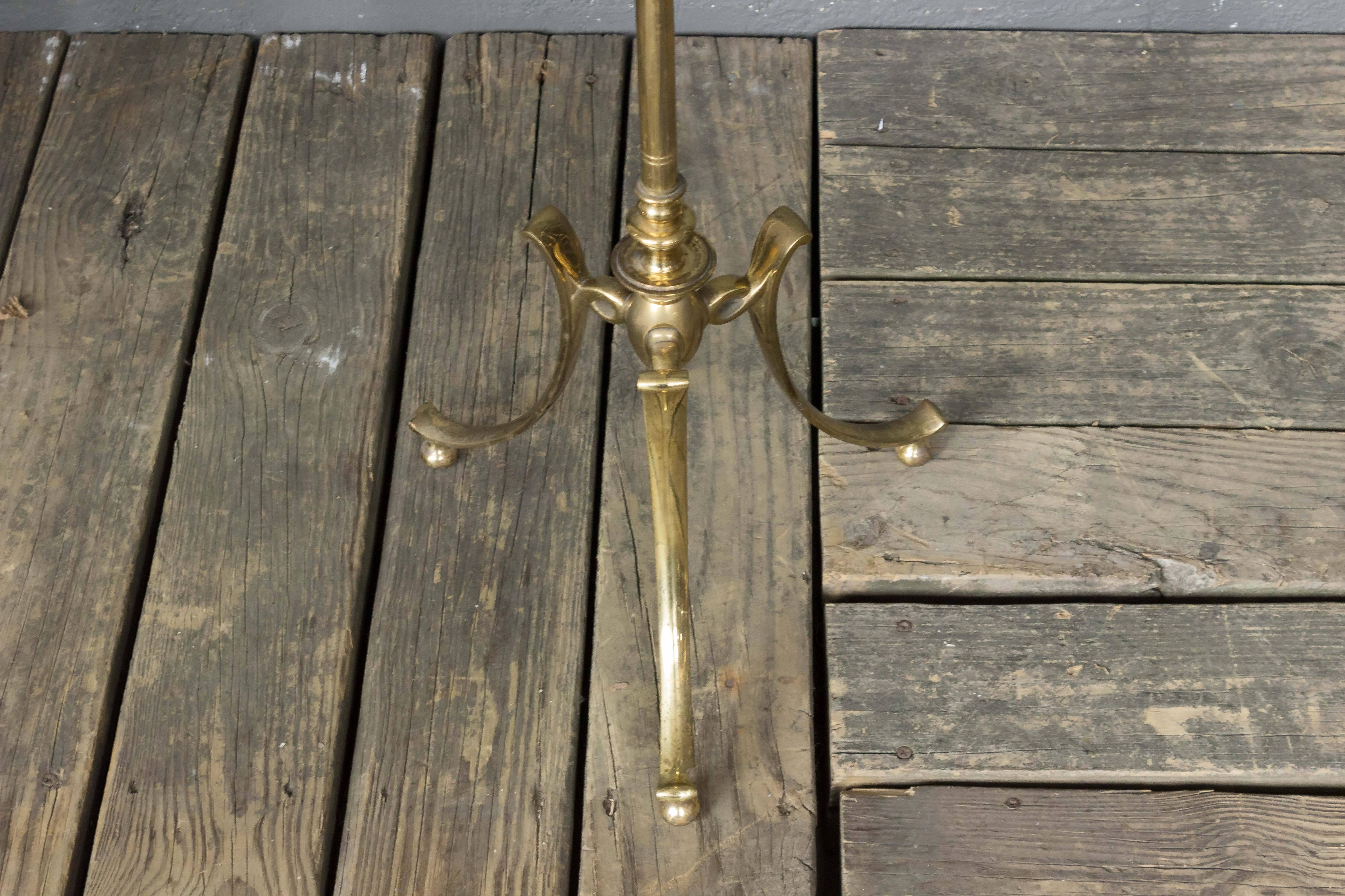French Brass Floor Lamp with Tripod Base In Good Condition In Buchanan, NY
