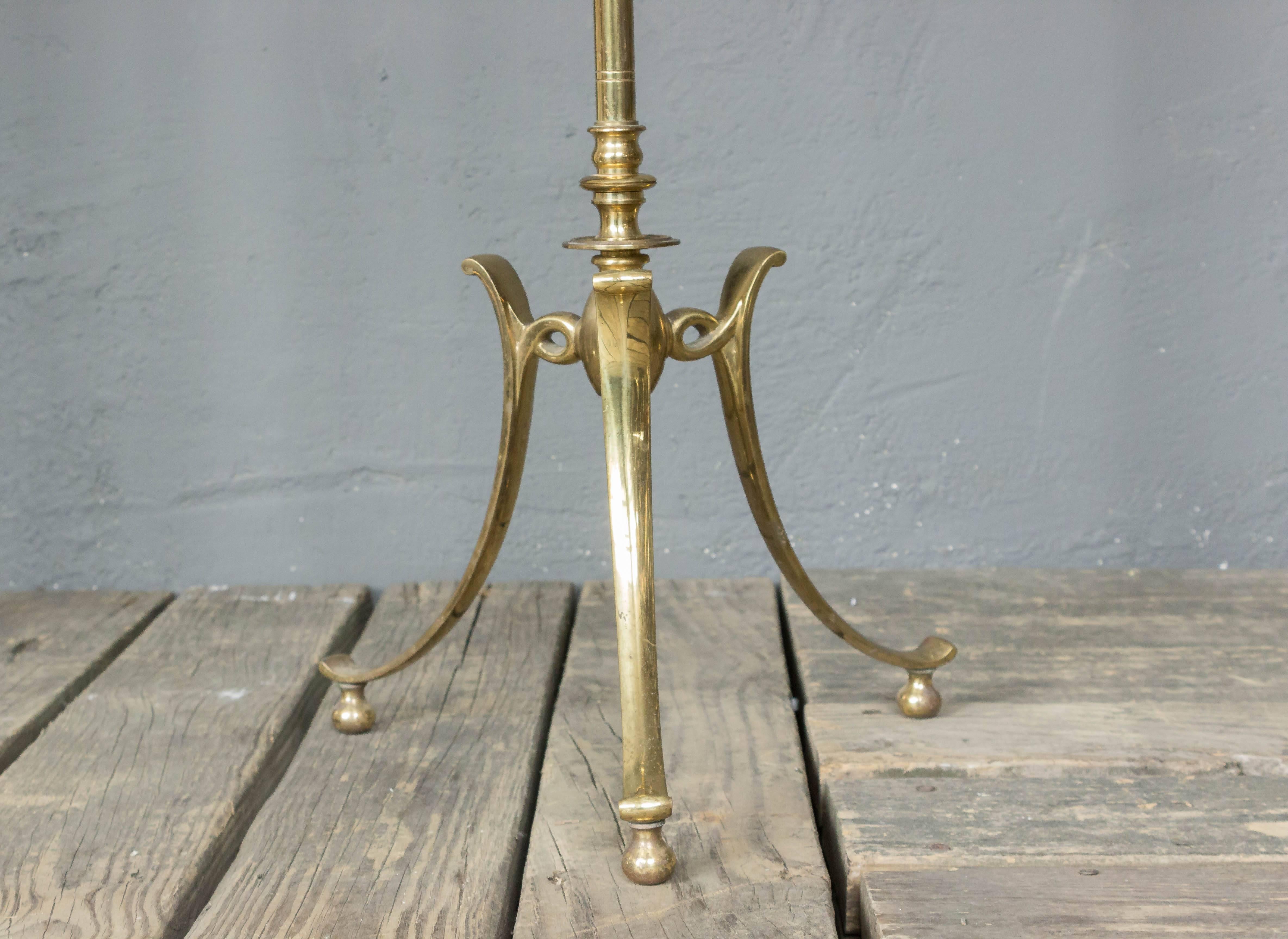 French Brass Floor Lamp with Tripod Base 1