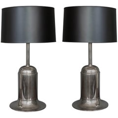 Pair of French Nickel-Plated Metal Modern Lamps