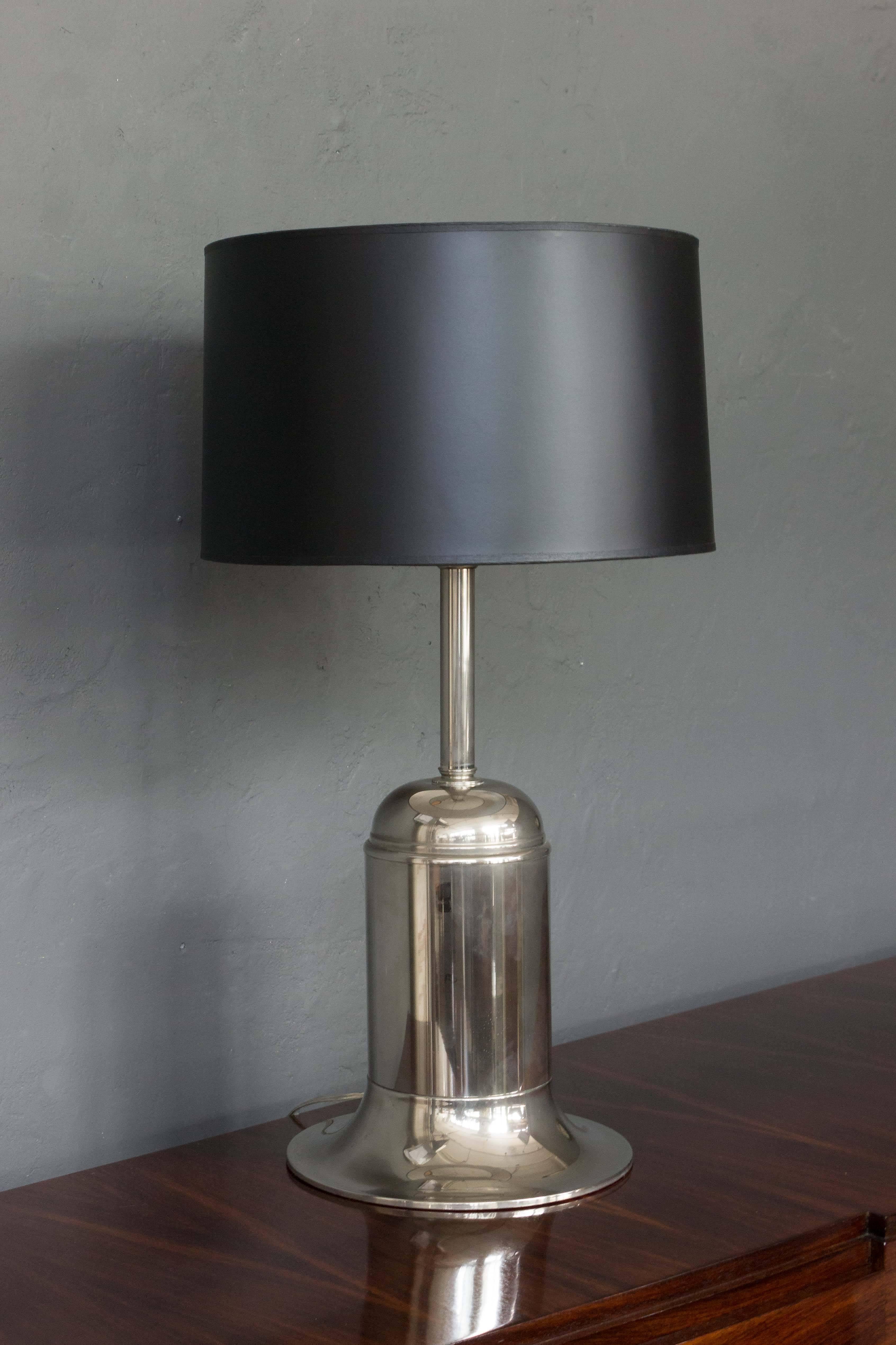 Pair of French Nickel-Plated Metal Modern Lamps For Sale 1