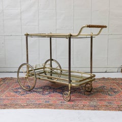 French Brass Bar Cart with Glass Shelves