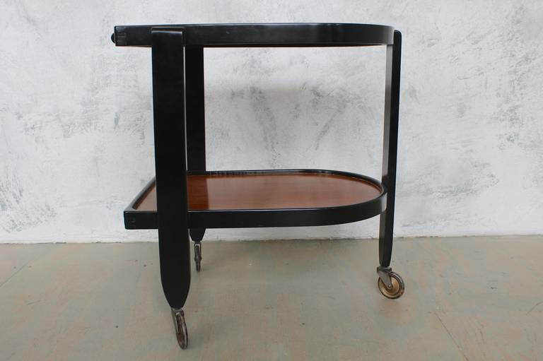 French Bar Cart in Mahogany and Ebonized Wood In Good Condition In Buchanan, NY
