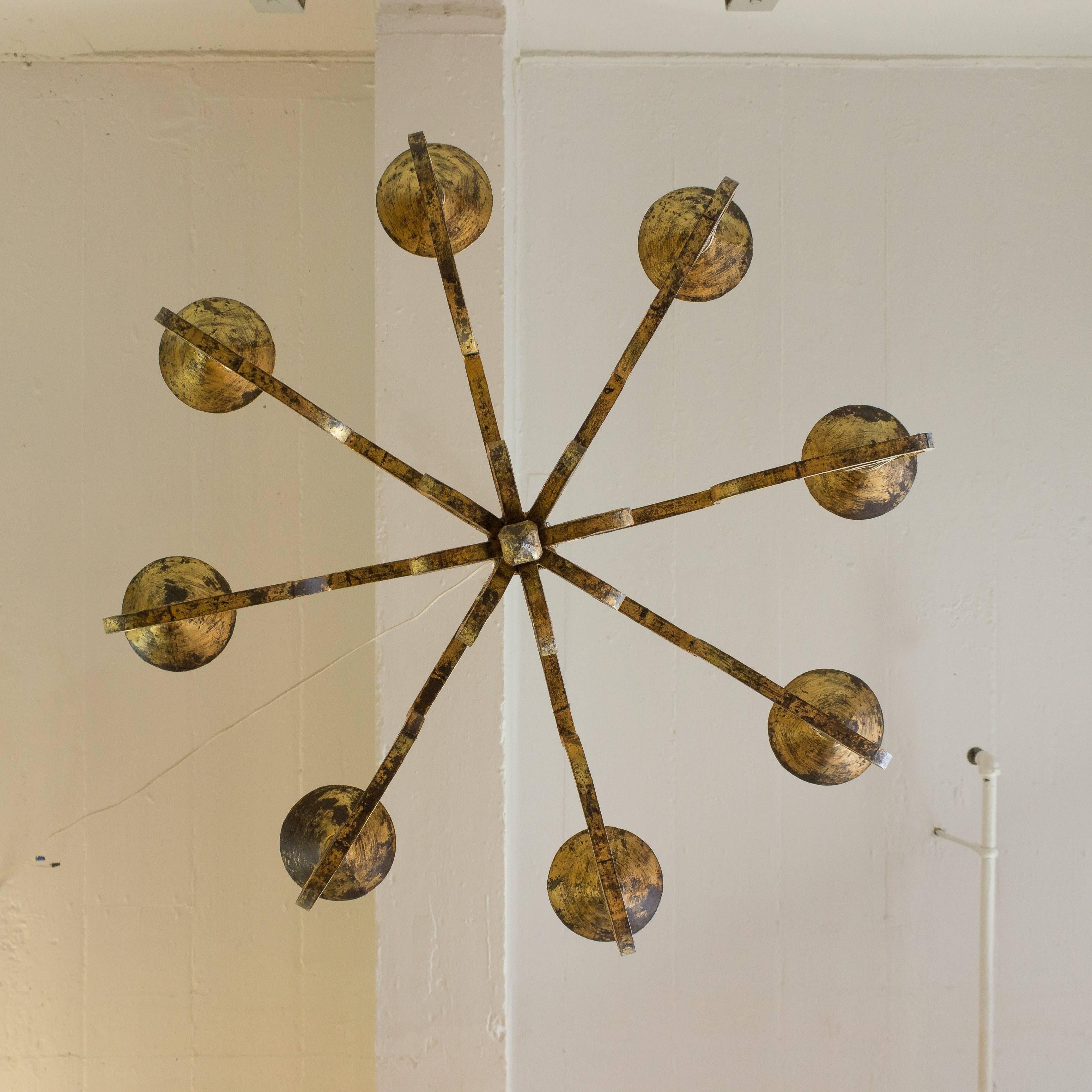Spanish Gilt Iron Eight-Armed Chandelier with Twisted Metal Stem 3