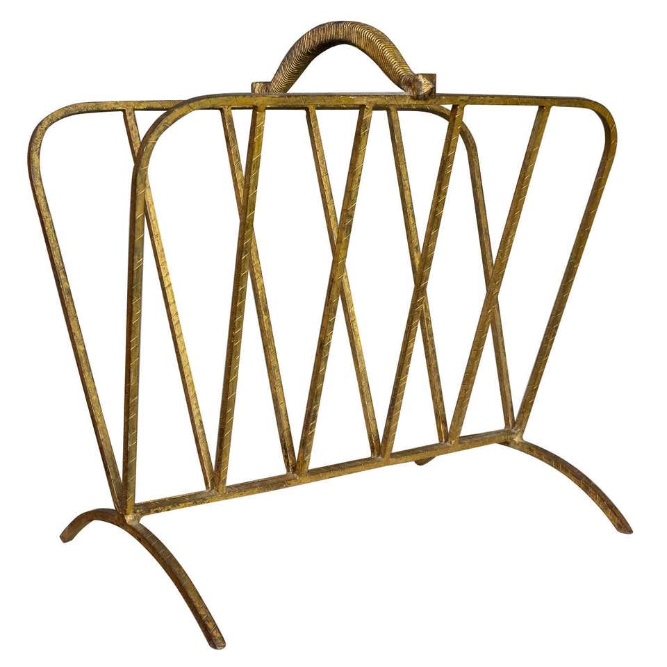Vintage Gilt Metal Magazine Rack For Sale at 1stDibs | metal magazine ...