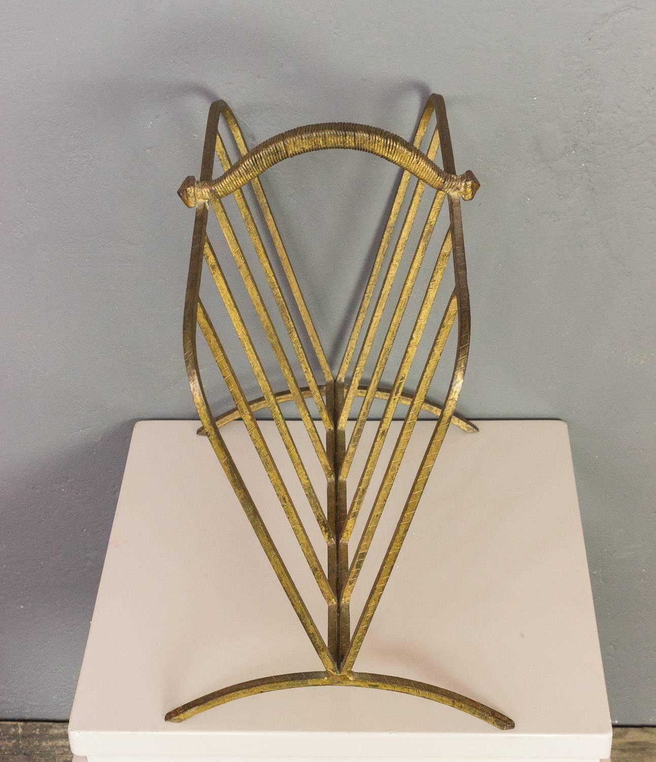 Spanish 1940s Gilt Metal Magazine Rack In Good Condition For Sale In Buchanan, NY
