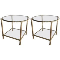 Pair of French Mid-Century Modern Brass and Clear Glass Side Tables