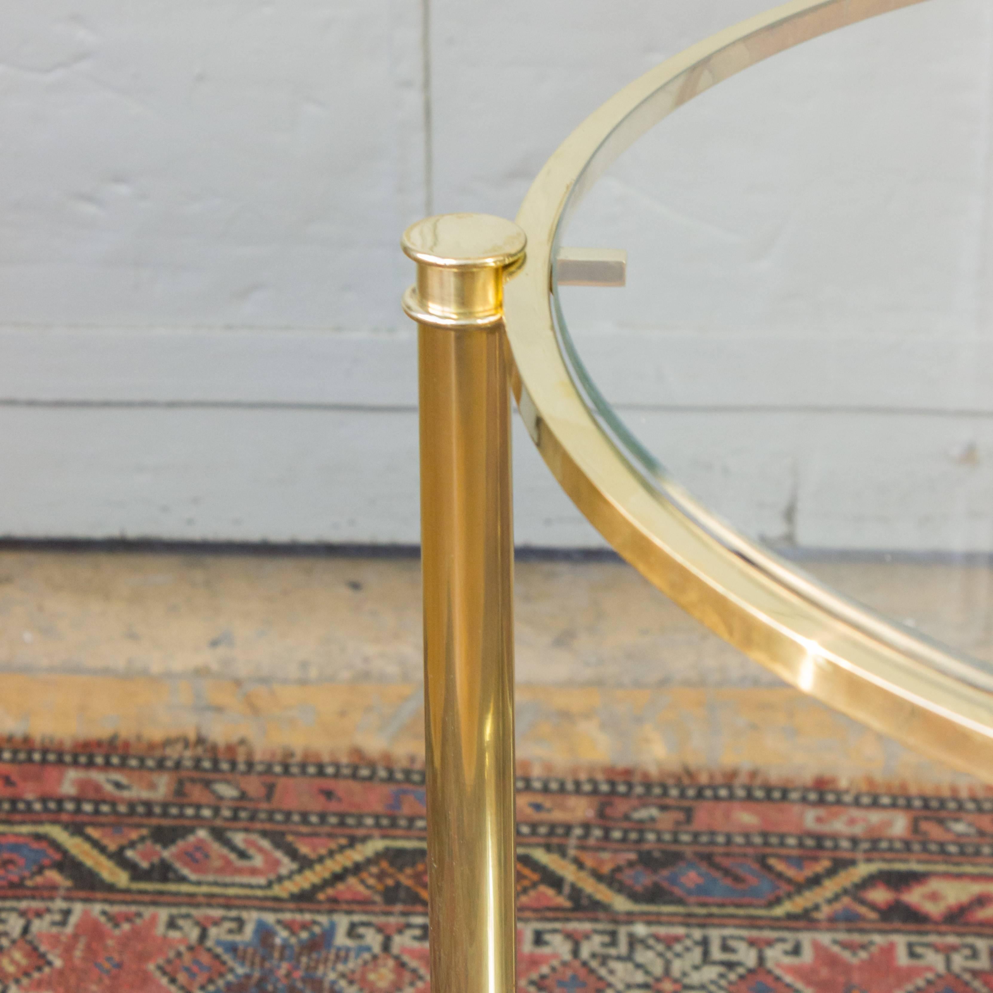 Pair of French Mid-Century Modern Brass and Clear Glass Side Tables 2