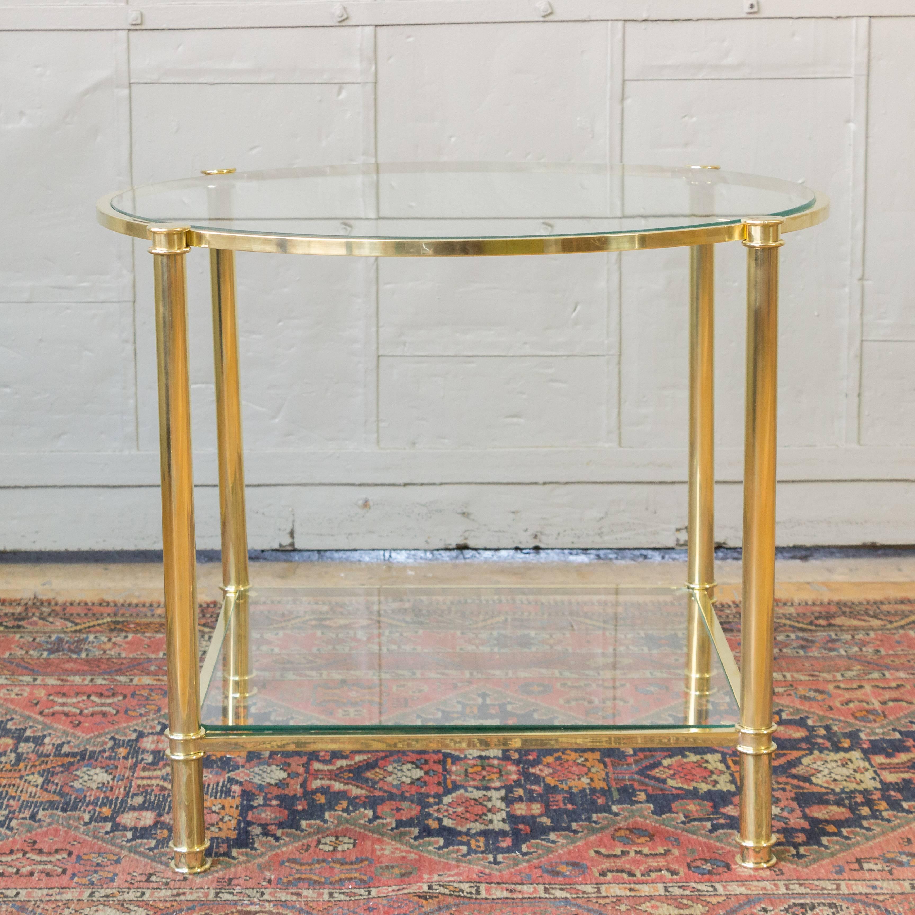 Pair of French Mid-Century Modern Brass and Clear Glass Side Tables 4