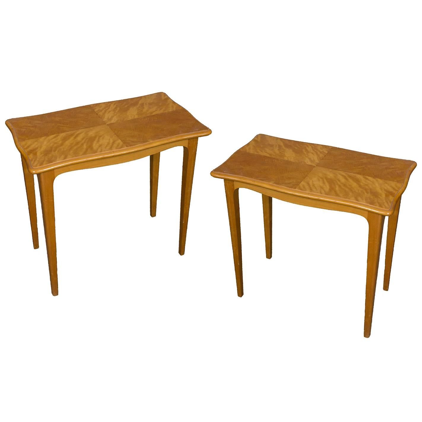 Pair of Midcentury Finnish End Tables in Blonde Wood