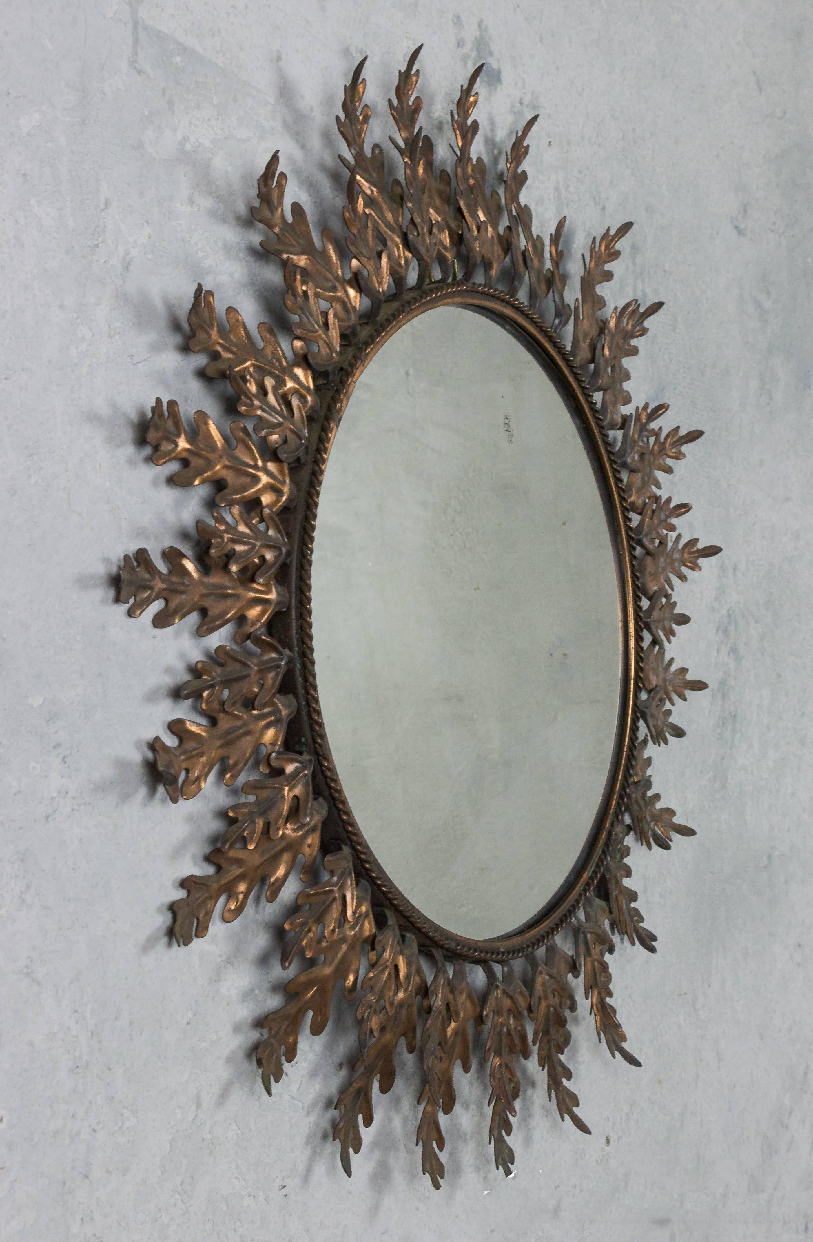 Copper-Plated Spanish Sunburst Mirror In Good Condition In Buchanan, NY