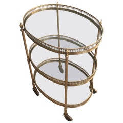Small French Neoclassical Oval Brass Bar Cart by Maison Jansen 