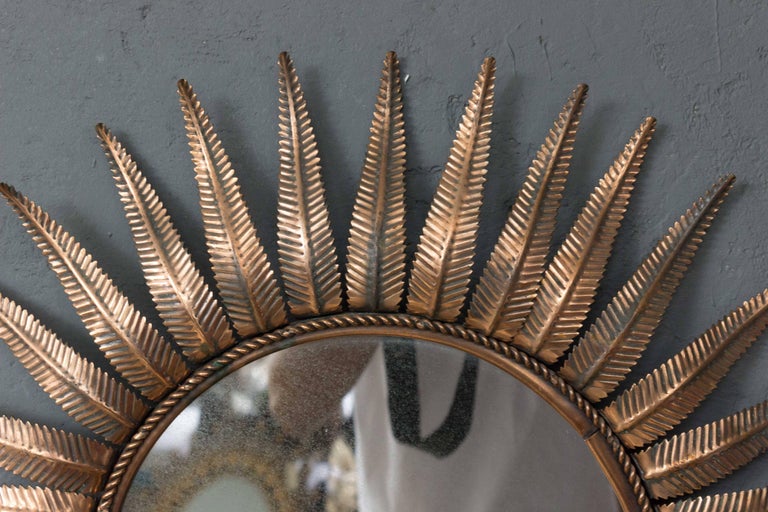 1940s French Copper Plated Sunburst Mirror For Sale at 1stdibs