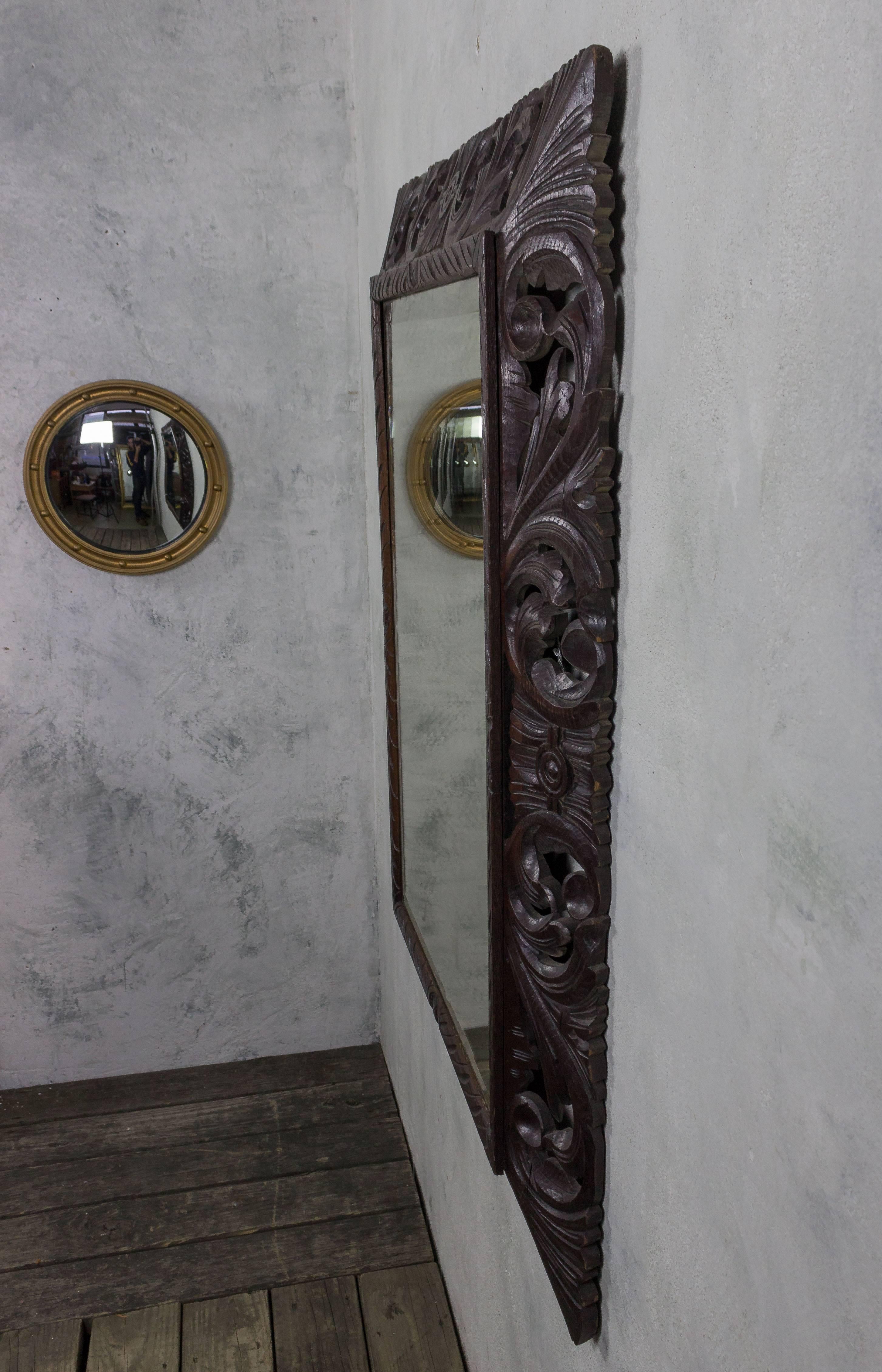 Early 20th Century French 1920s Mirror with Hand-Carved Wooden Frame For Sale