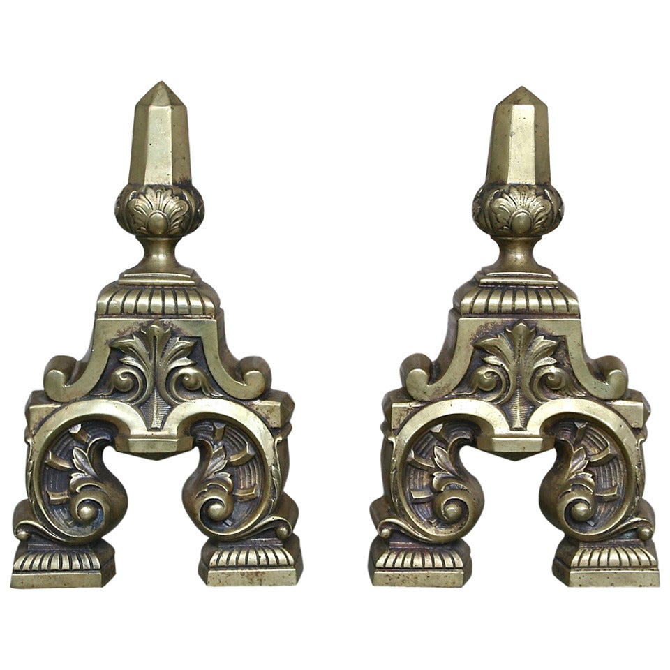 Pair of Ornate French 1950s Andirons For Sale