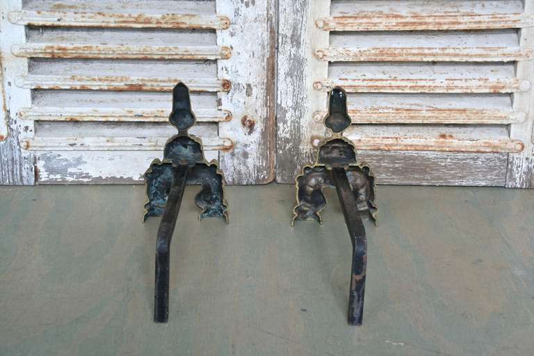Mid-20th Century Pair of Ornate French 1950s Andirons For Sale