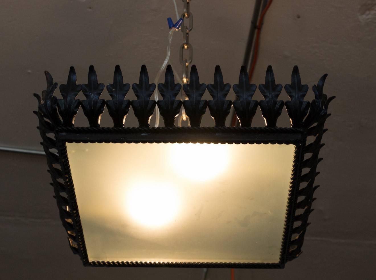 Mid-20th Century Spanish Square Ceiling Fixture with Frosted Glass