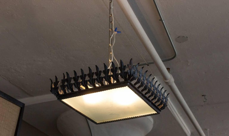 Spanish Square Ceiling Fixture With Frosted Glass