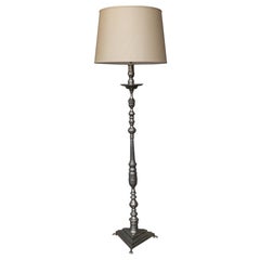 Vintage French Nickel-Plated Bronze Floor Lamp with Triangular Base
