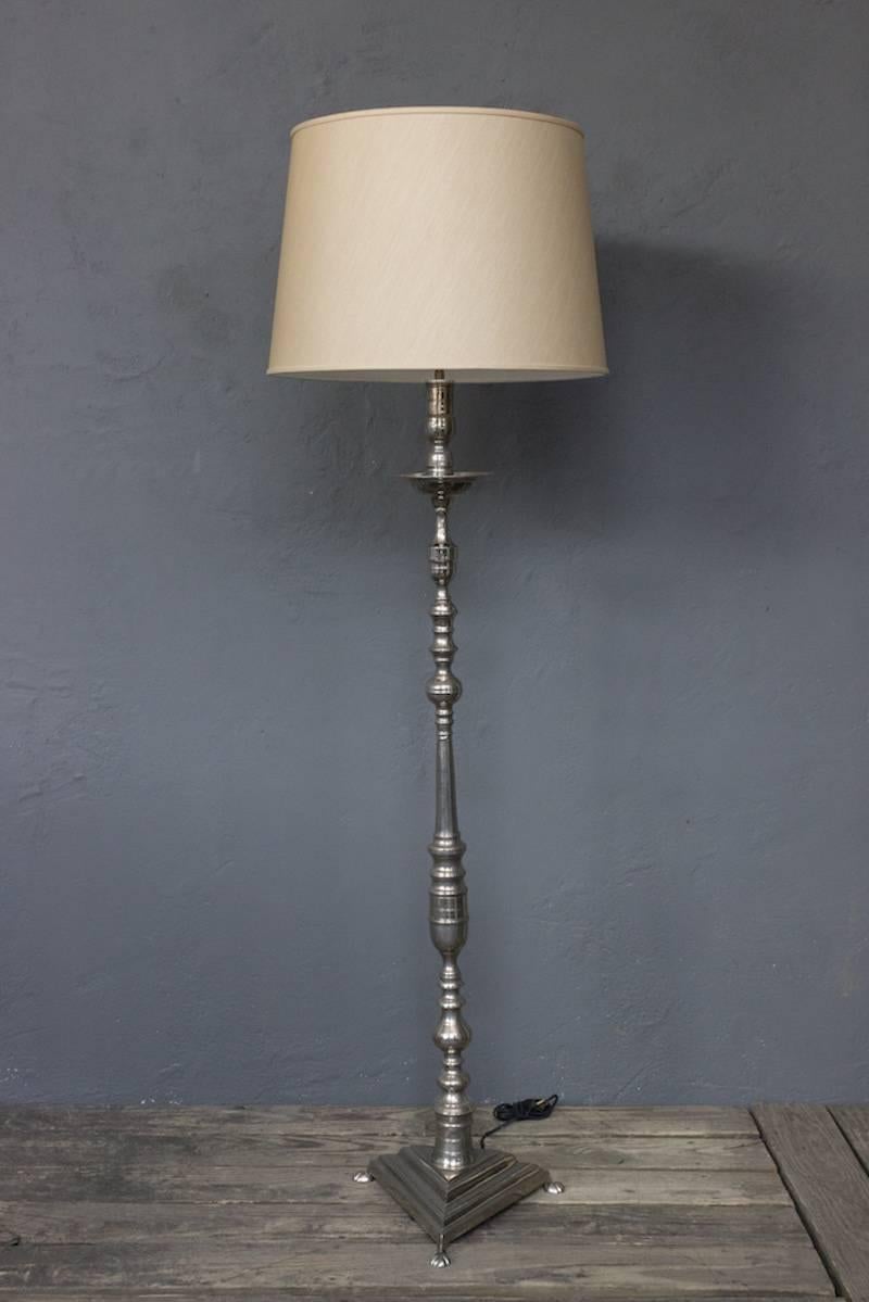 French Nickel-Plated Bronze Floor Lamp with Triangular Base For Sale 3