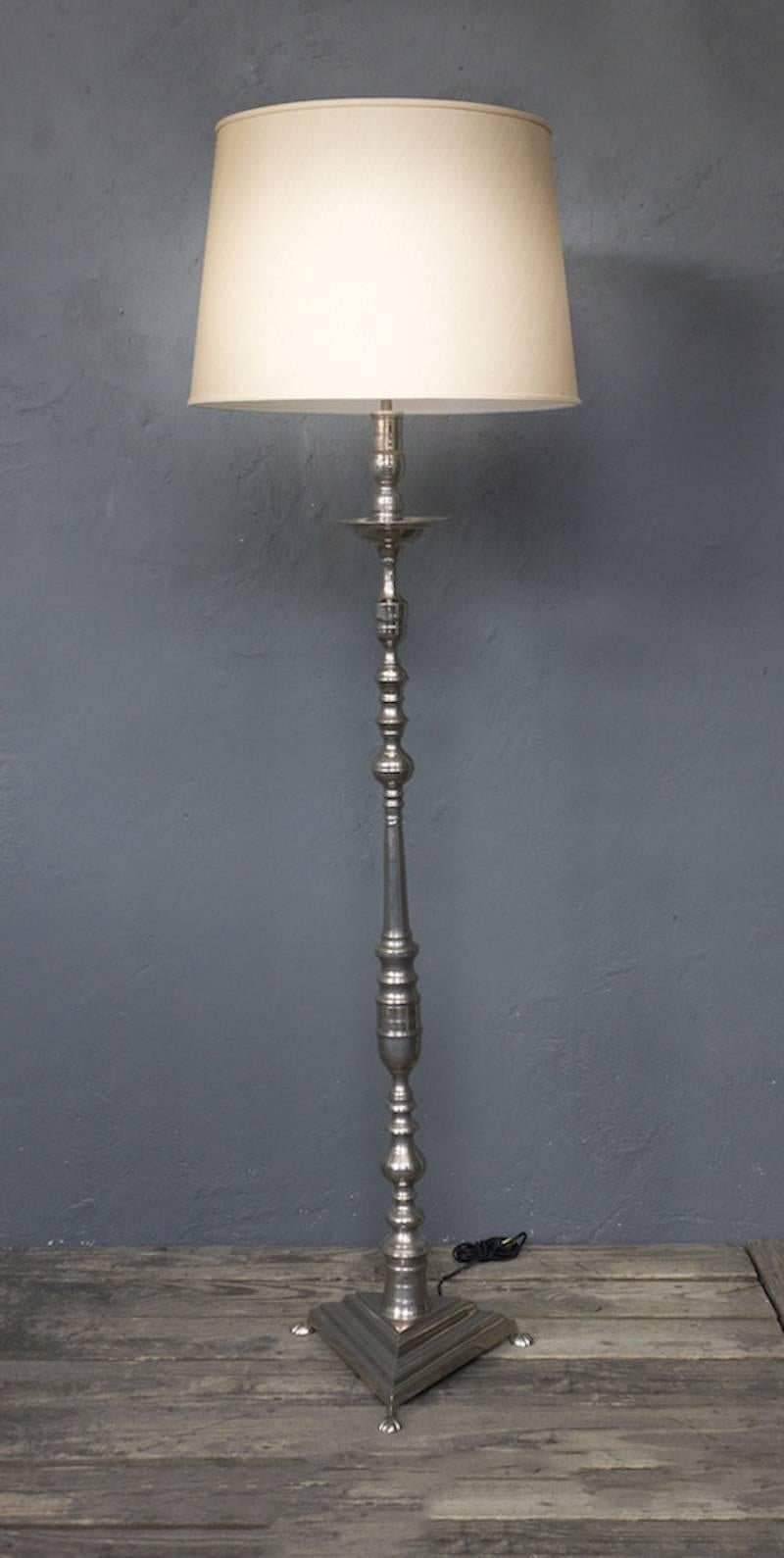 French Nickel-Plated Bronze Floor Lamp with Triangular Base For Sale 8