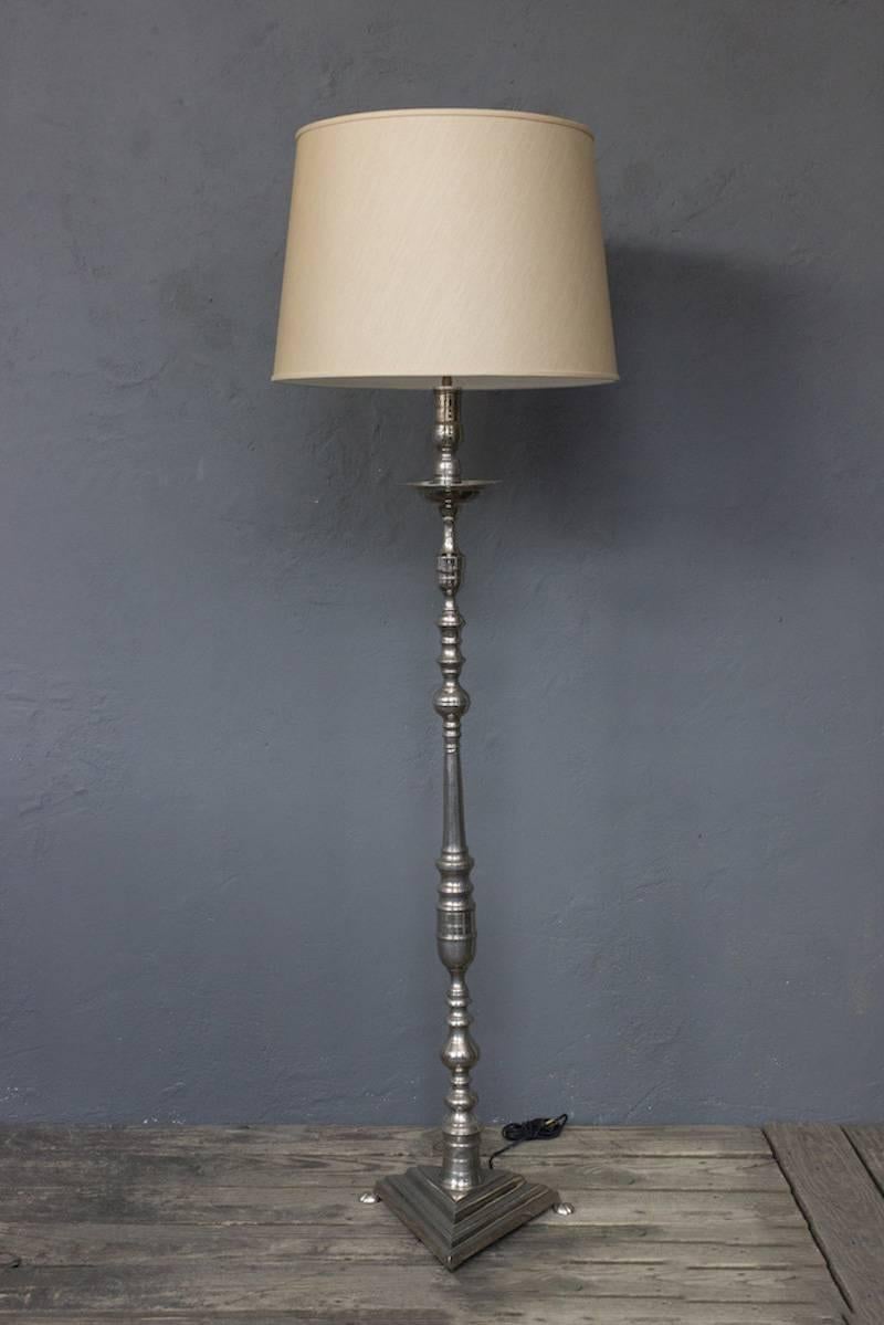 French Nickel-Plated Bronze Floor Lamp with Triangular Base For Sale 9