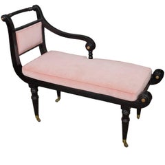Vintage Ebonized Bench with Pink Velvet Cushion