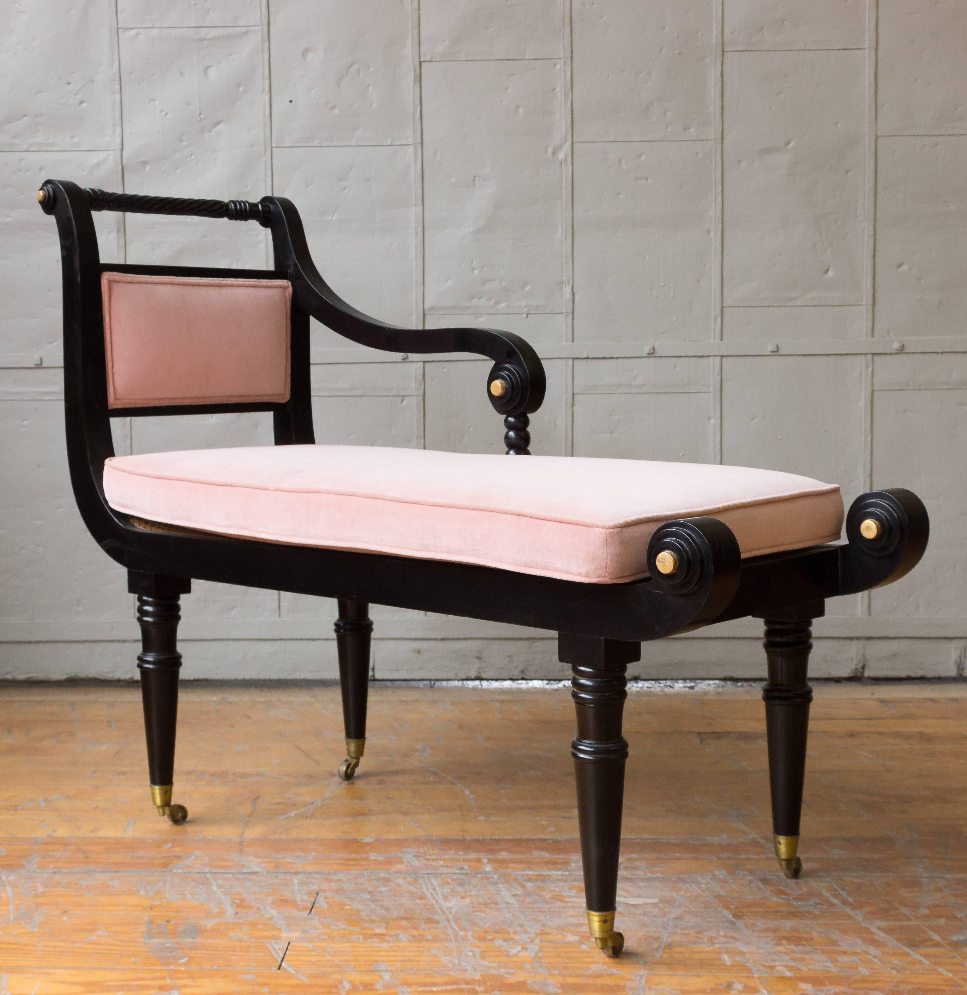 Empire Ebonized Bench with Pink Velvet Cushion