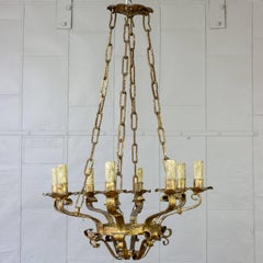 Lustre espagnol à huit bras en métal doré