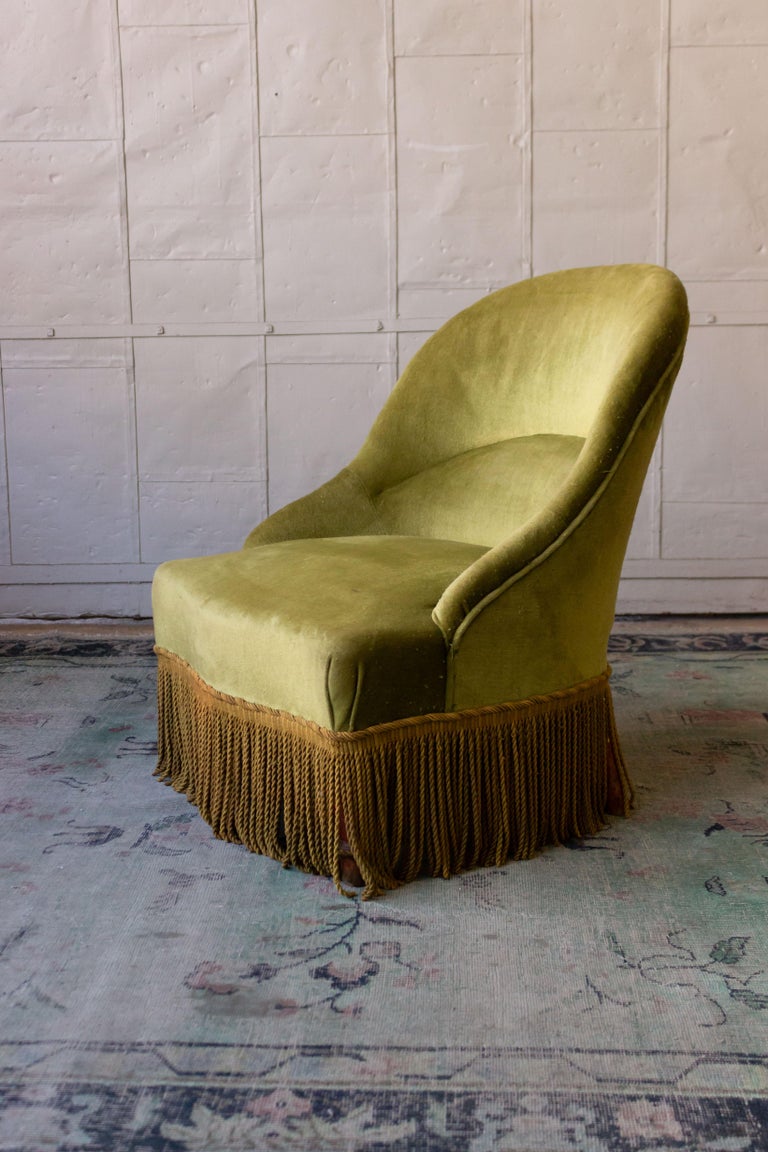 Pair of Green Velvet Slipper Chairs at 1stDibs