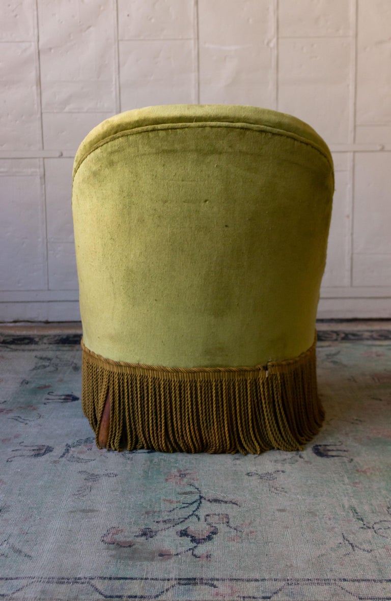 Pair of Green Velvet Slipper Chairs For Sale at 1stdibs