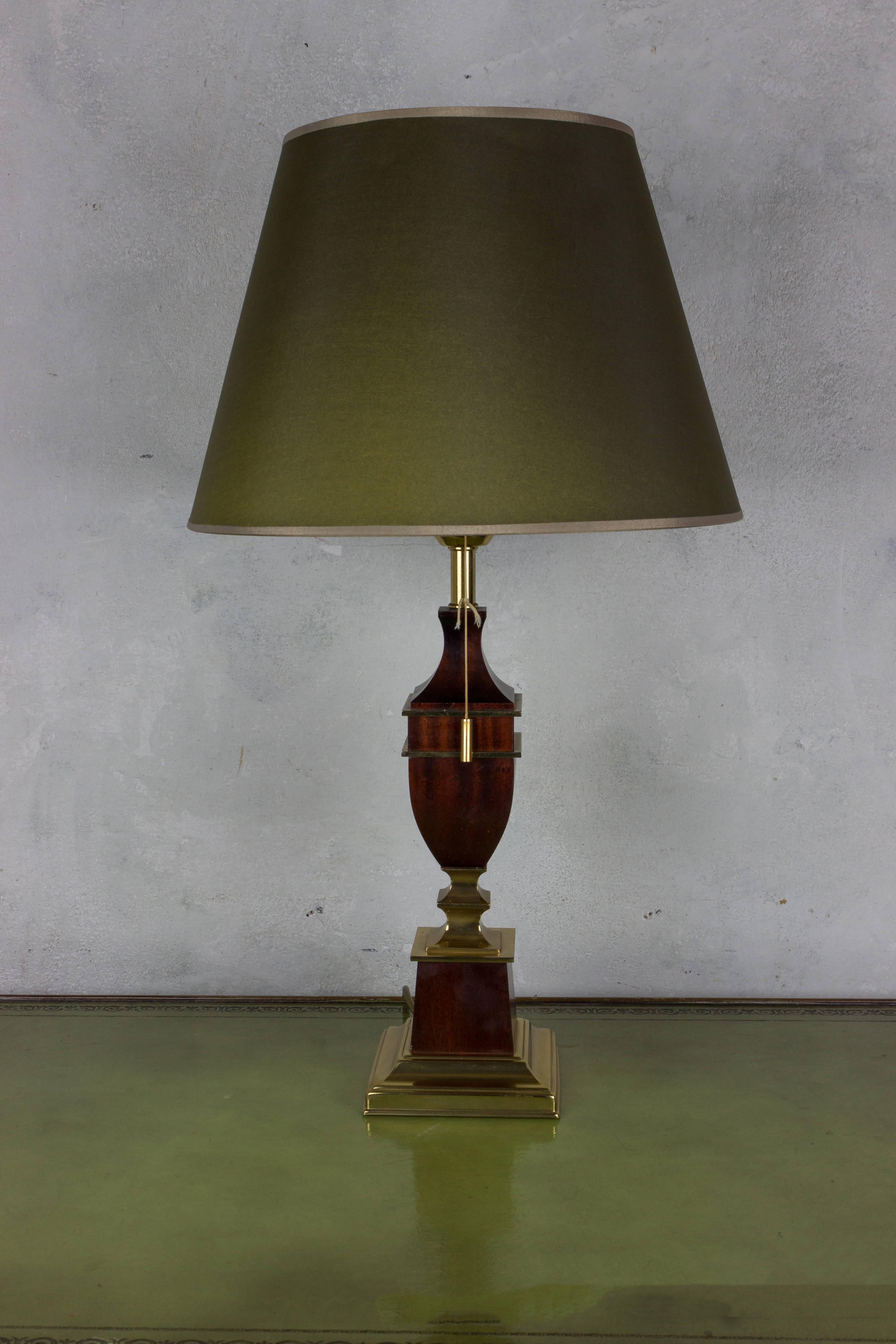 French Neoclassical Style Modern Brass and Mahogany Table Lamp 2