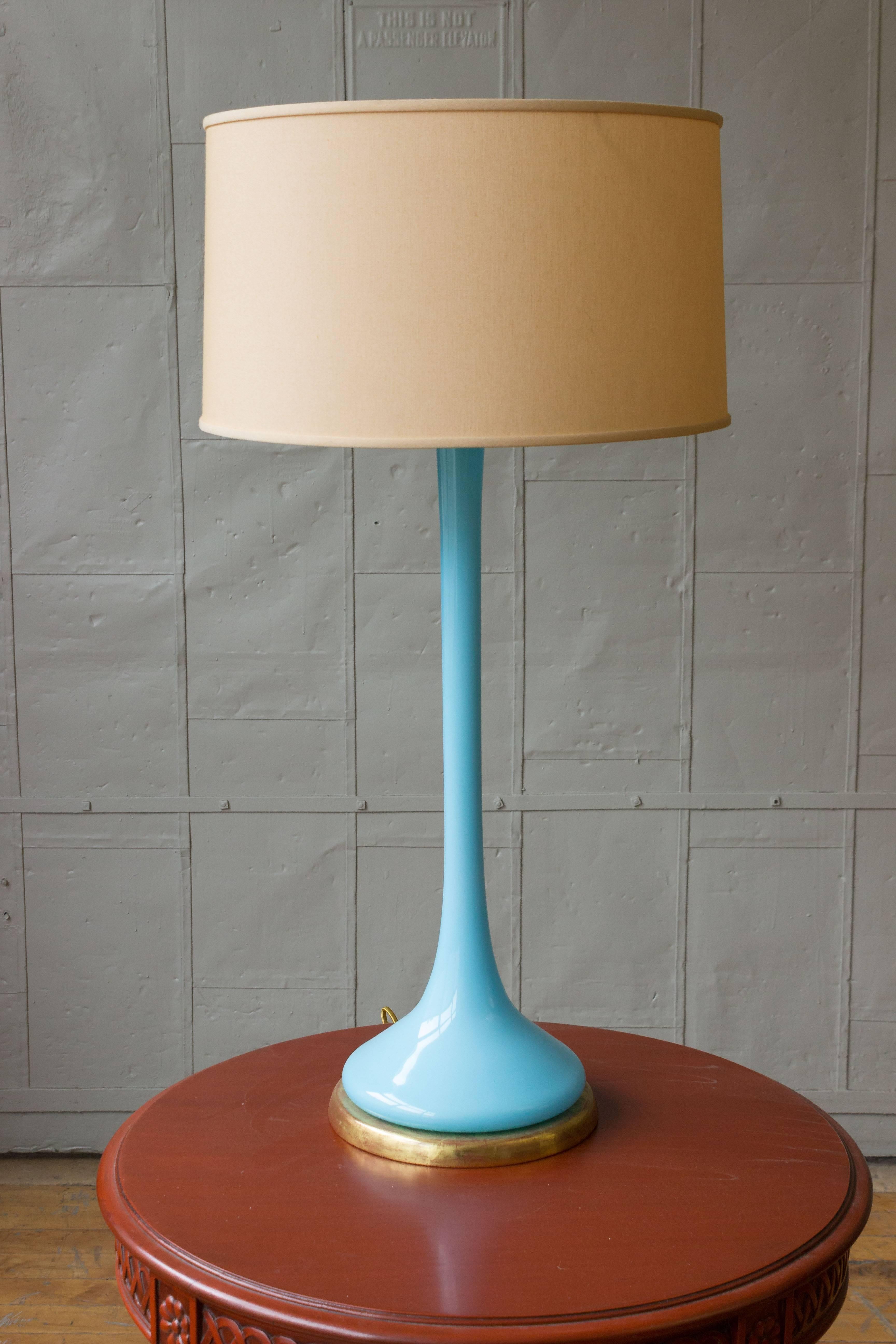 Mid-Century Modern Mid Century Italian Blue Venetian Glass Lamp on Giltwood Base For Sale