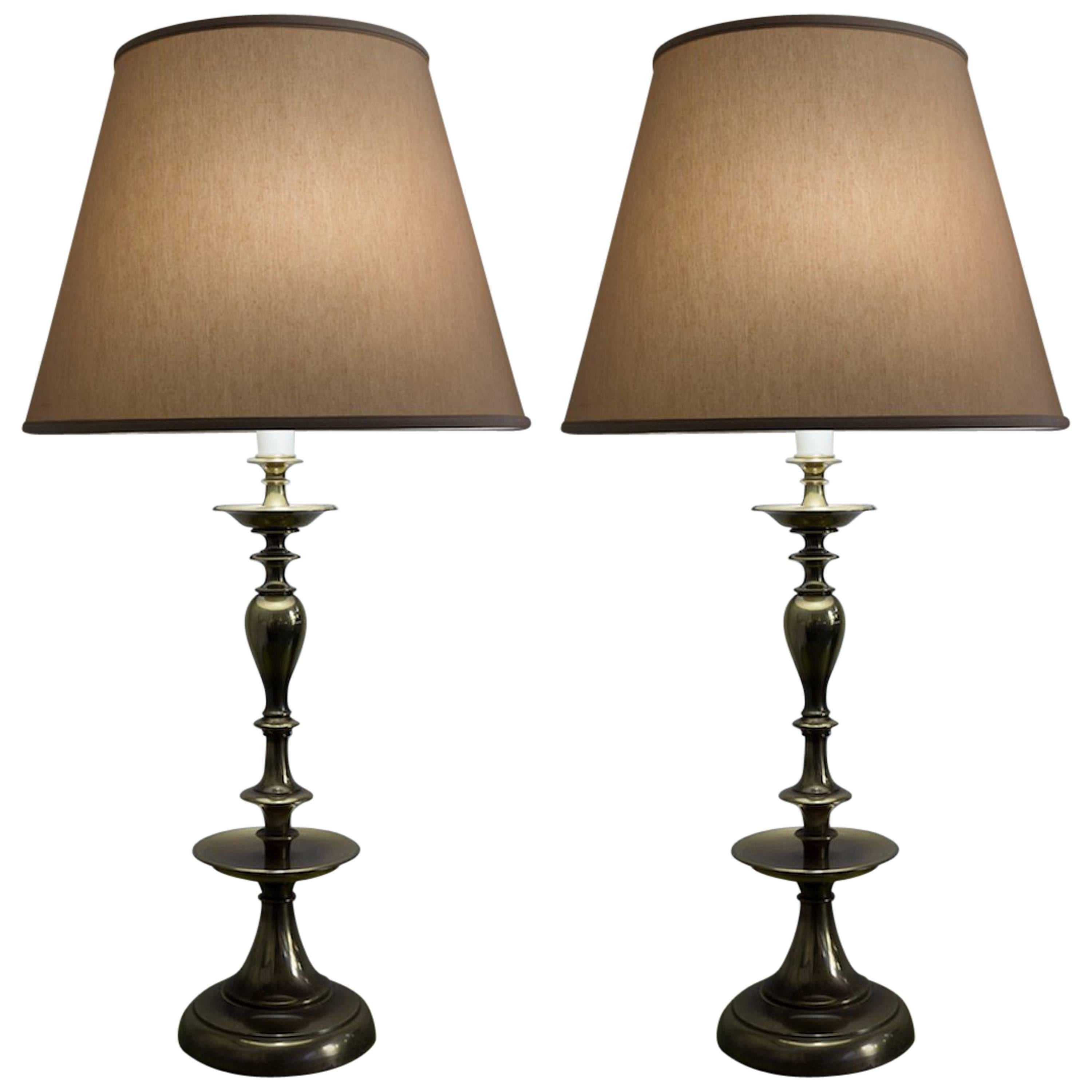 Pair of American Mid Century Brass Lamps For Sale