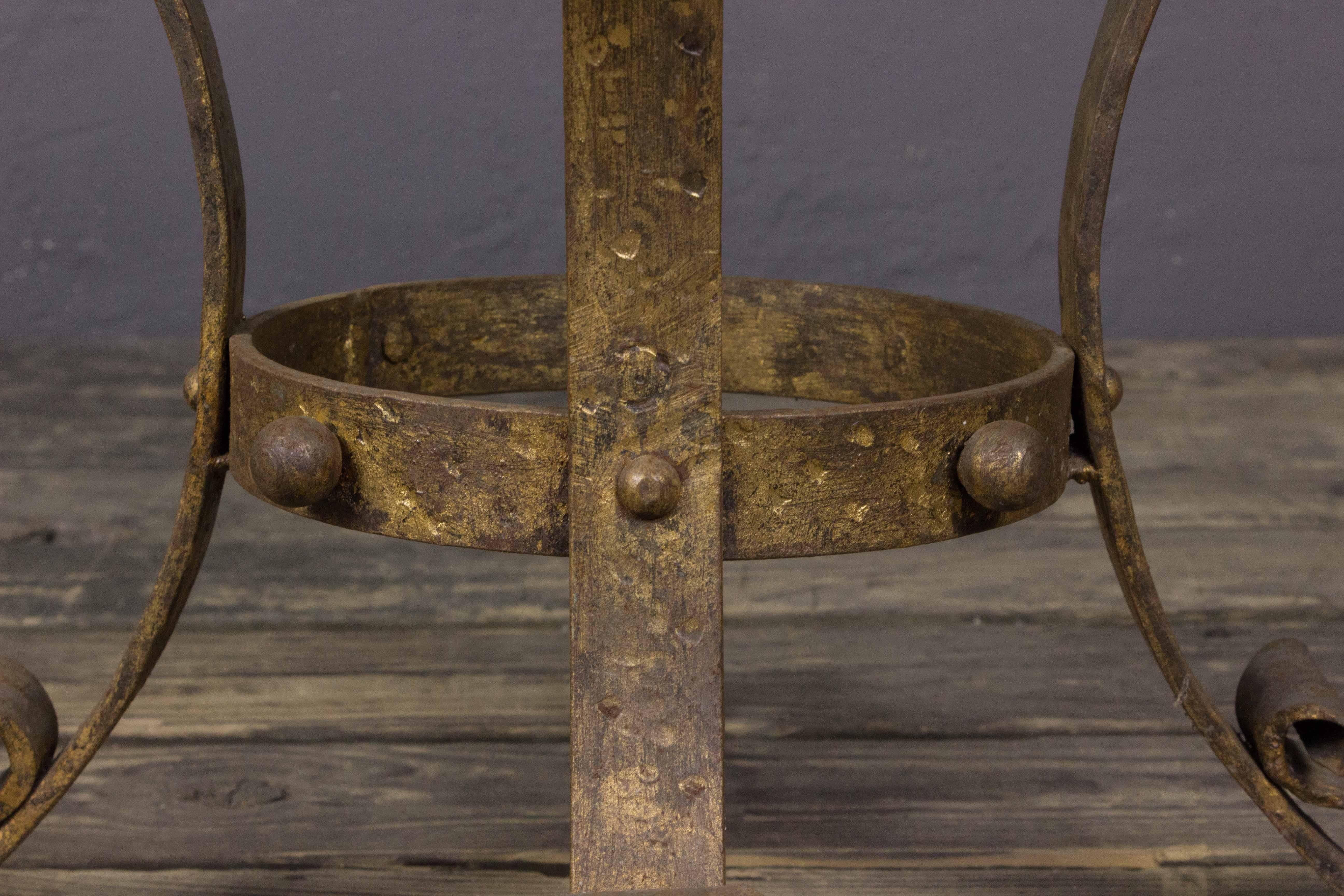 Spanish Small Round Gilt Coffee Table with Glass Top