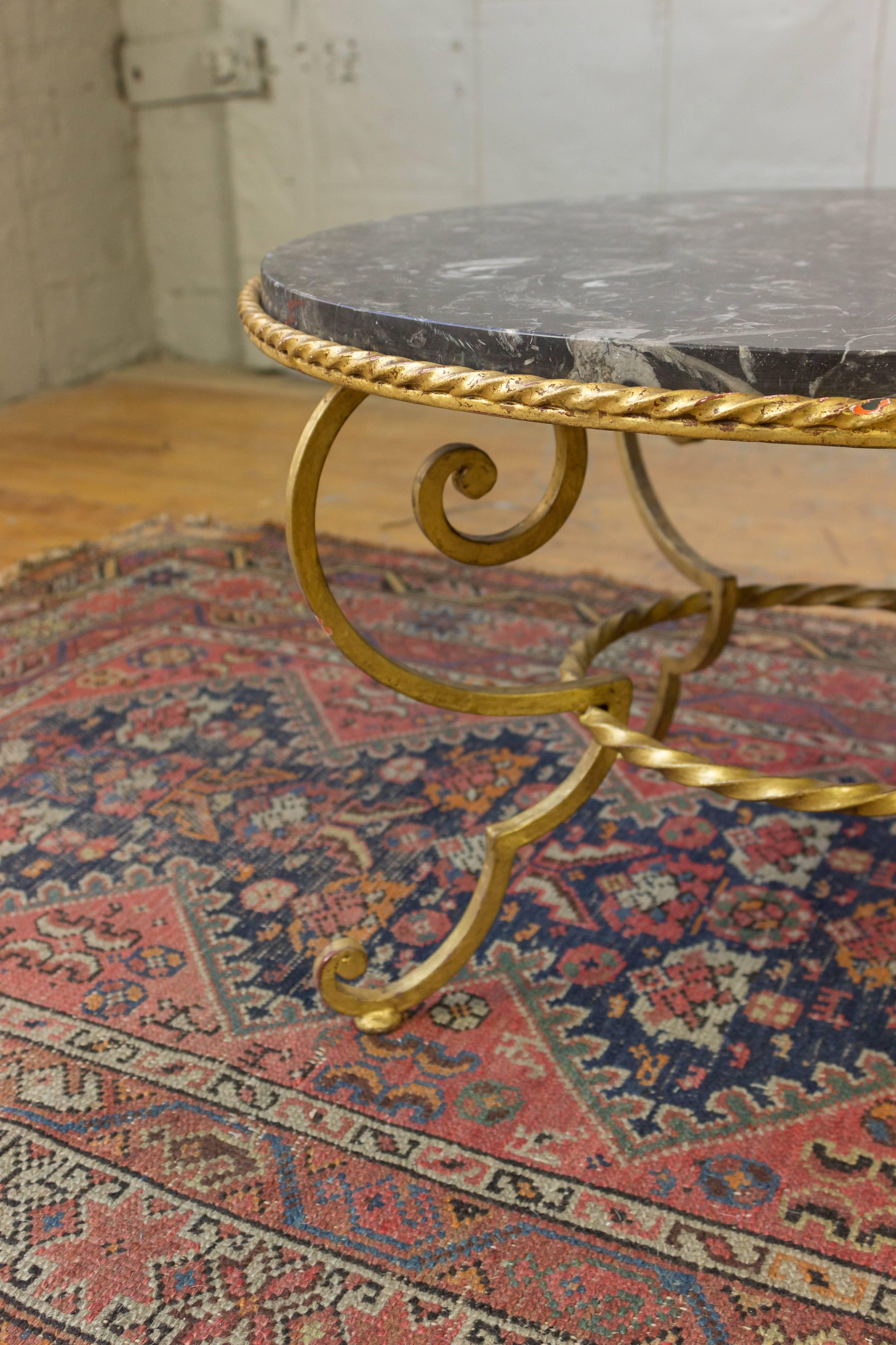 Gilt Iron Coffee Table with Grey Marble In Good Condition For Sale In Buchanan, NY