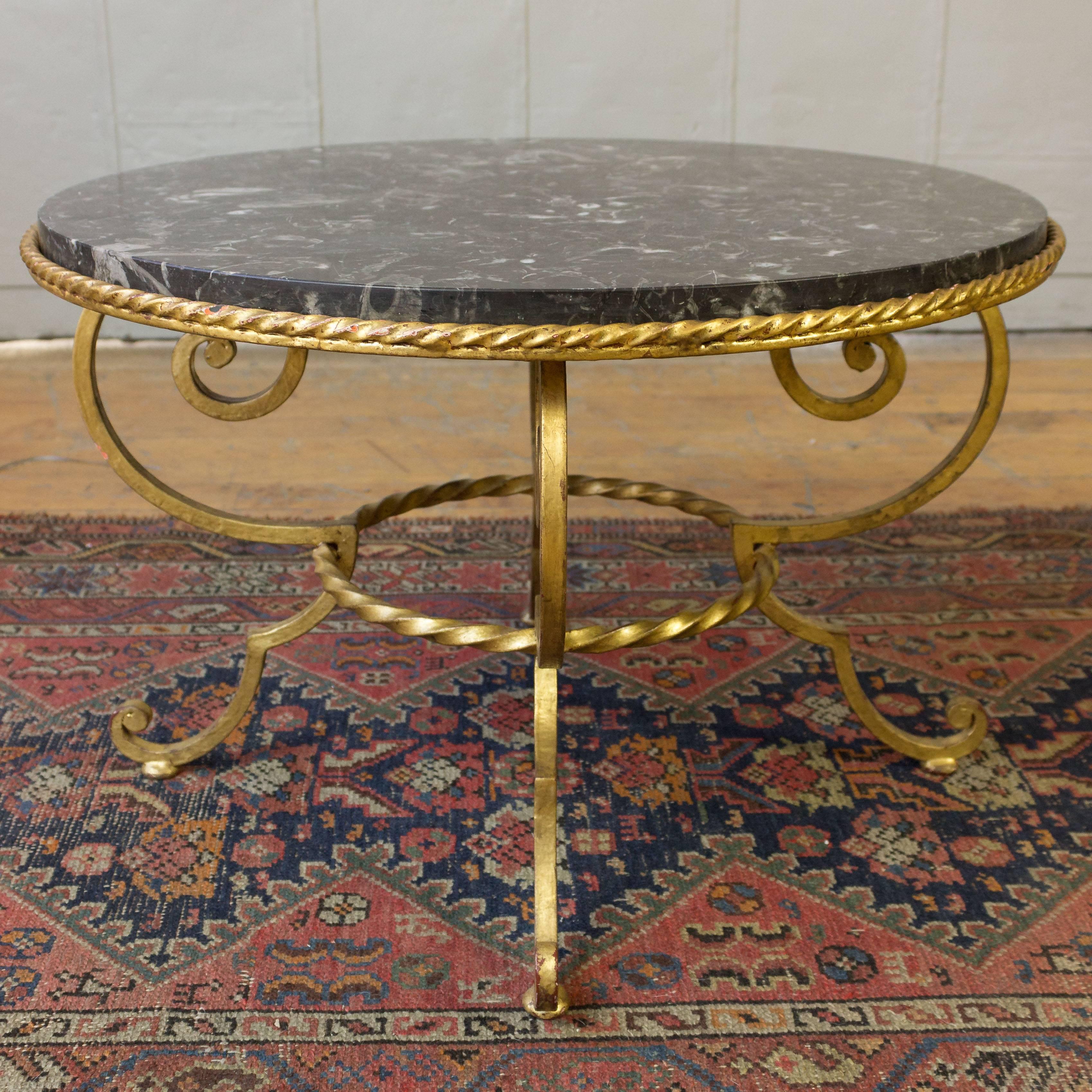 Gilt Iron Coffee Table with Grey Marble For Sale 1