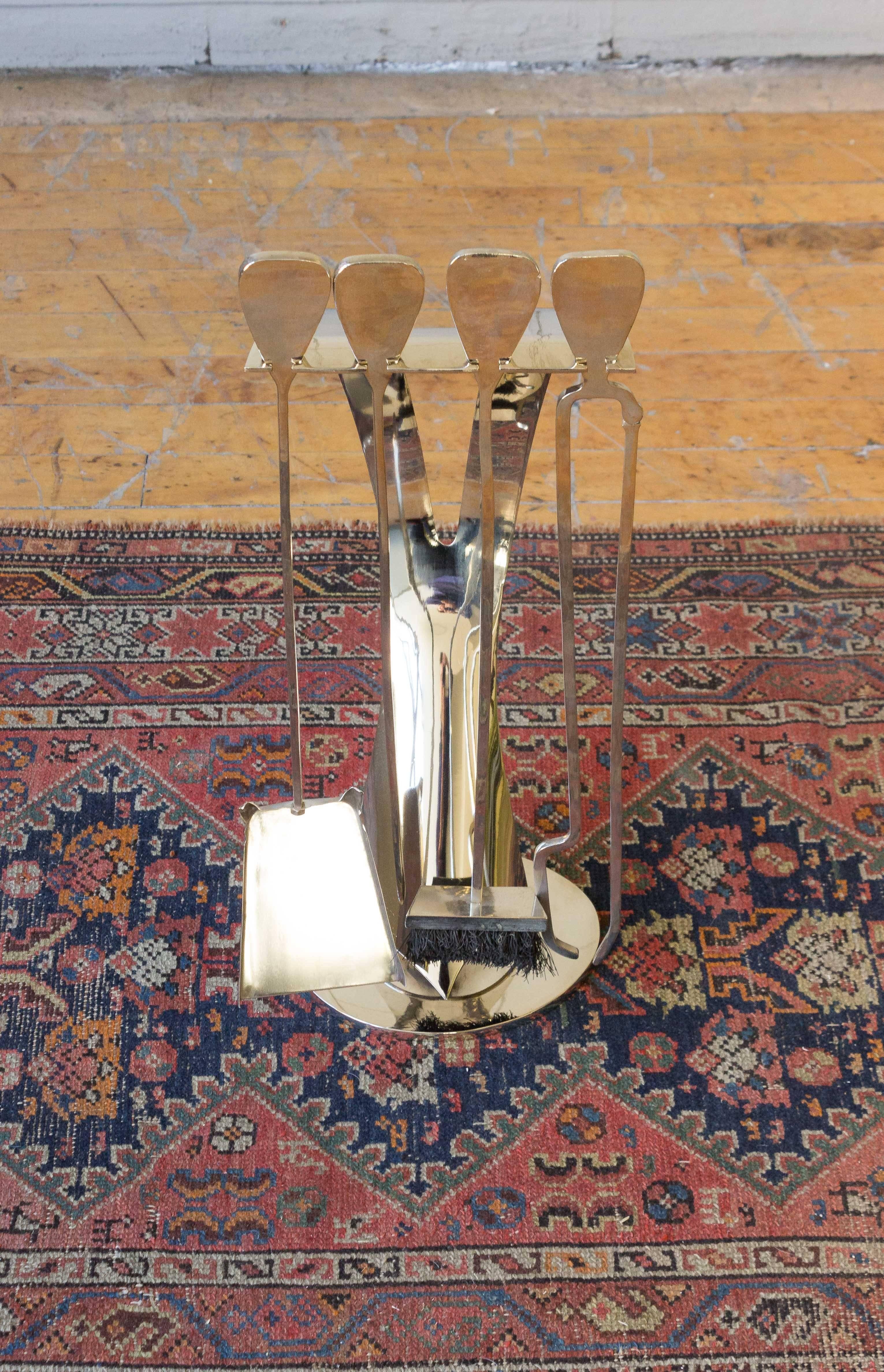 Mid-Century Modern Set of French 1960s Nickel-Plated Fireplace Tools For Sale