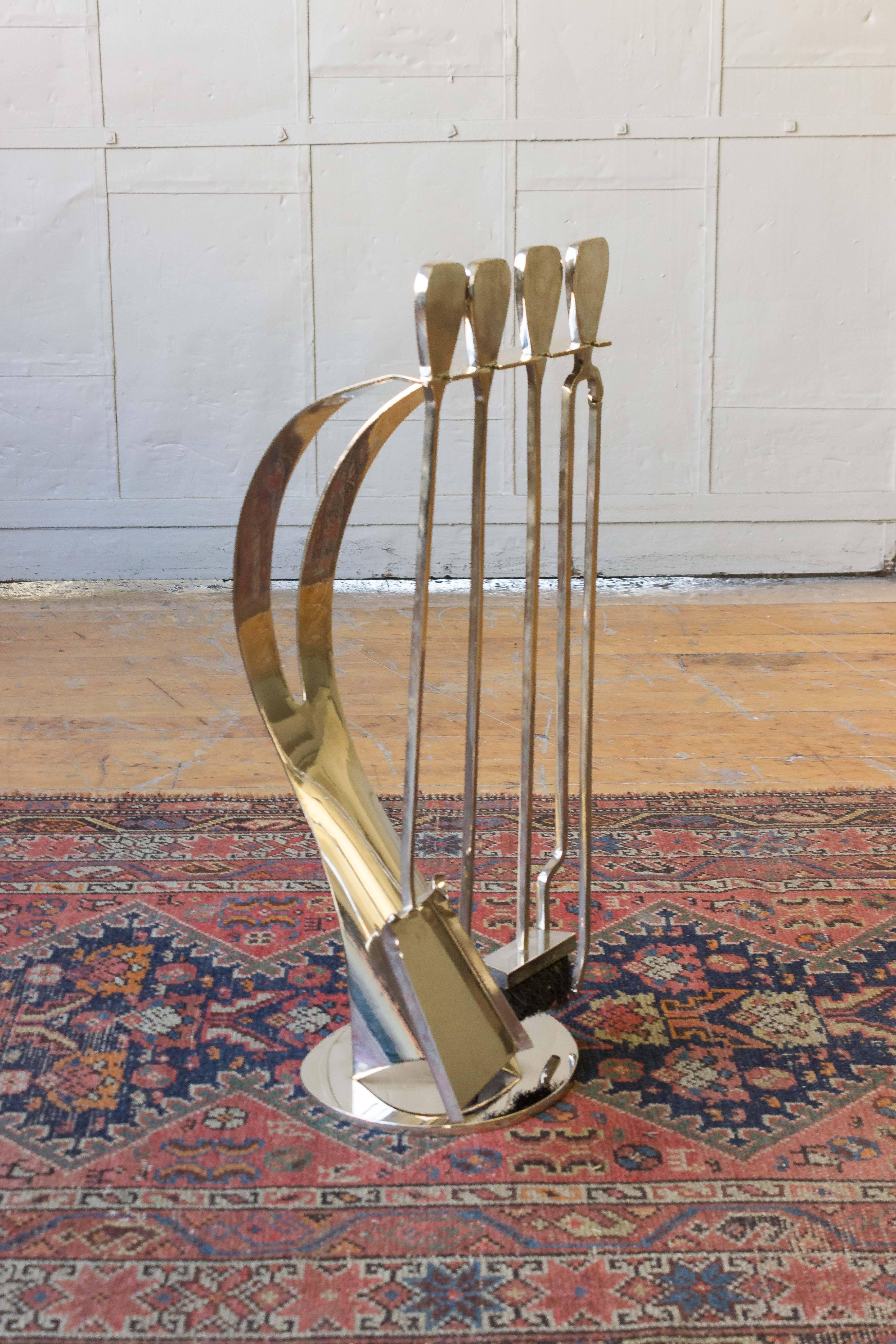 Set of French 1960s Nickel-Plated Fireplace Tools In Good Condition For Sale In Buchanan, NY