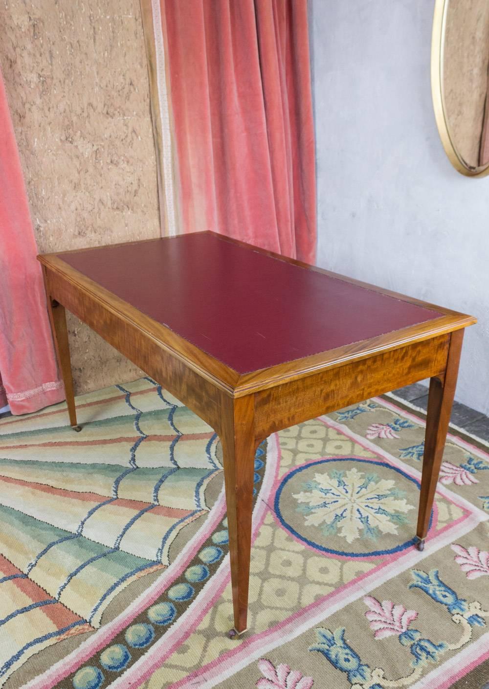 Vintage Early 20th Century French Mahogany Desk with Aubergine Leather Top For Sale 5