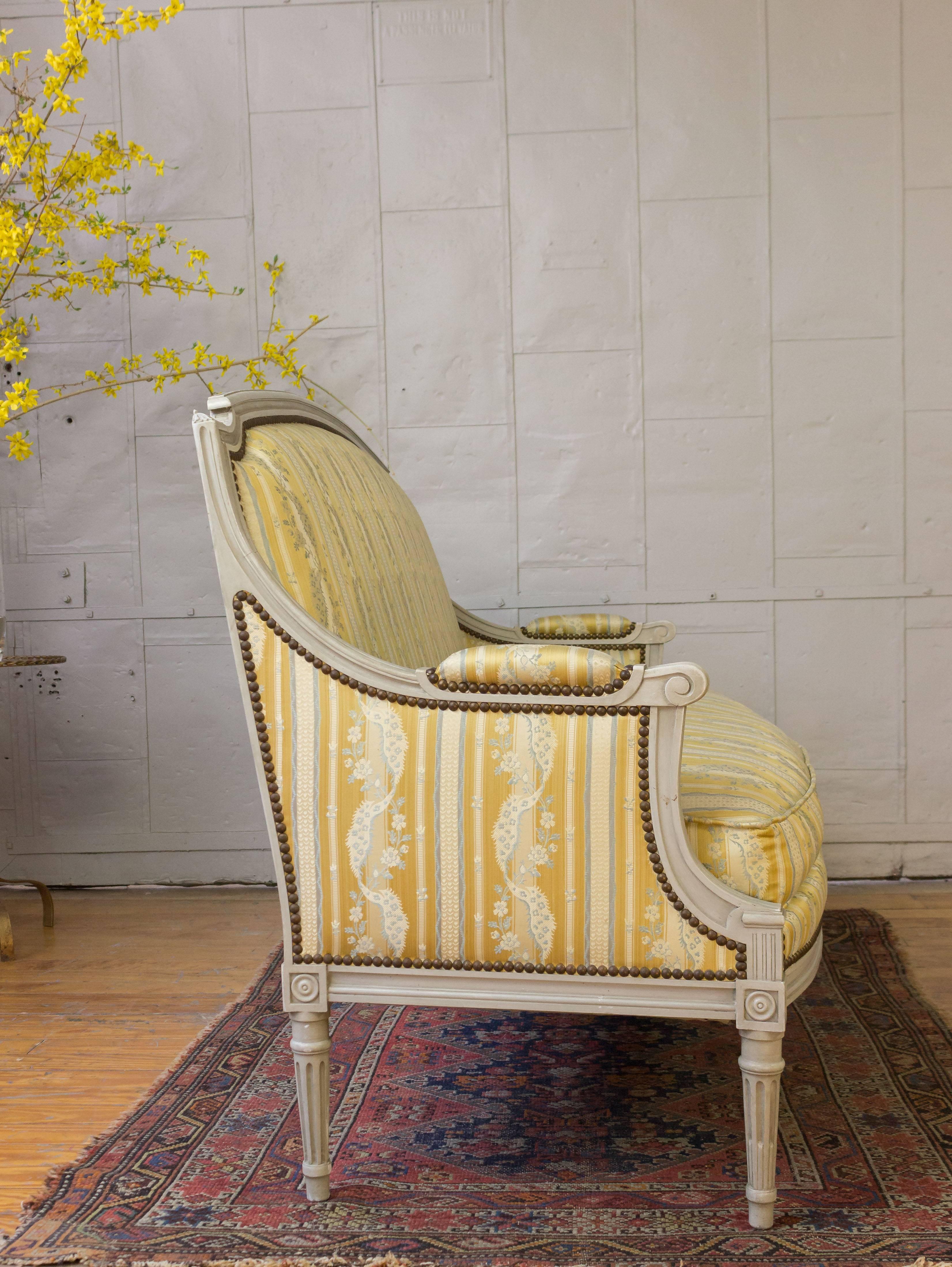 French Louis XVI Style Sofa with Painted Carved Frame 2