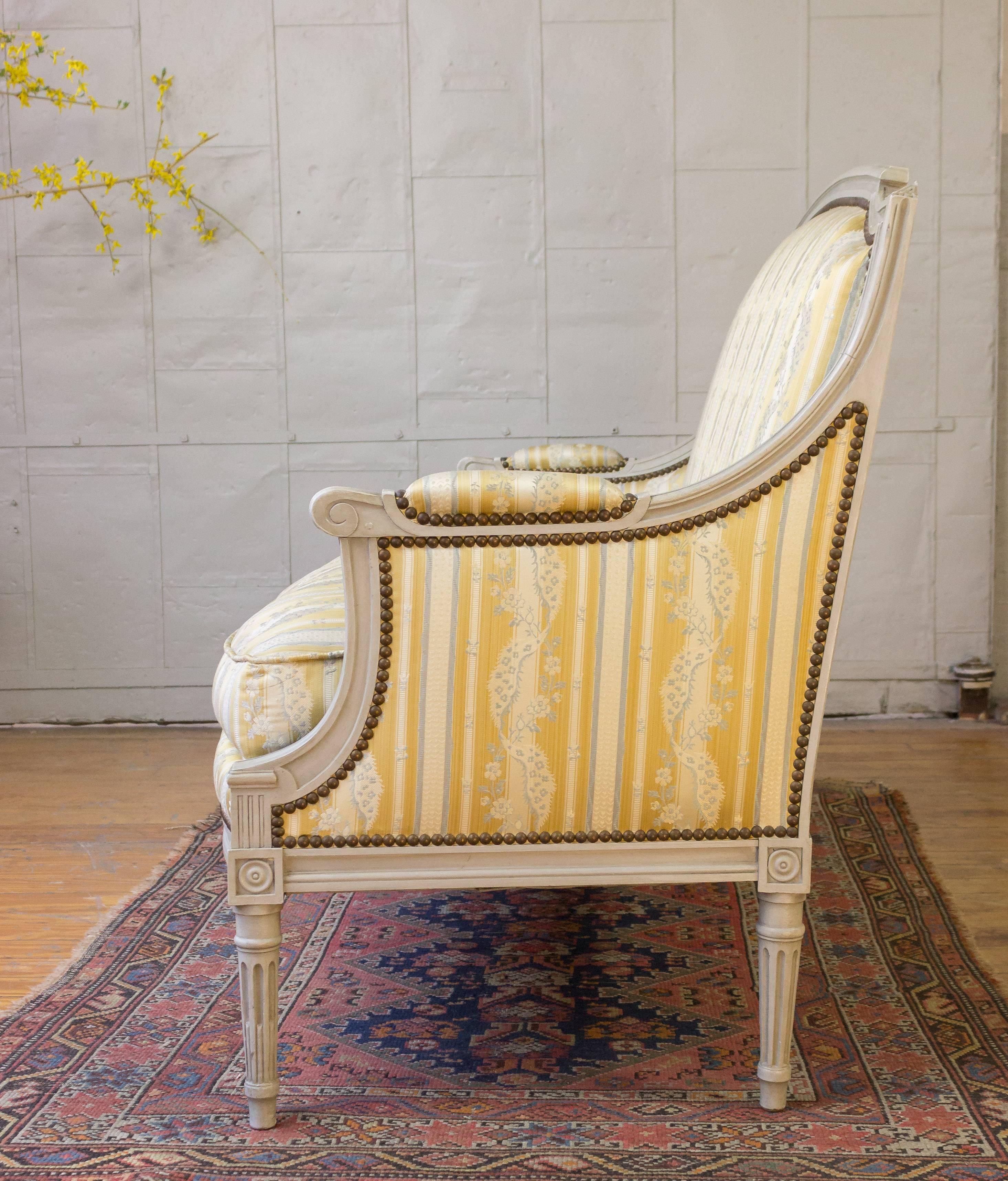 French Louis XVI Style Sofa with Painted Carved Frame 3