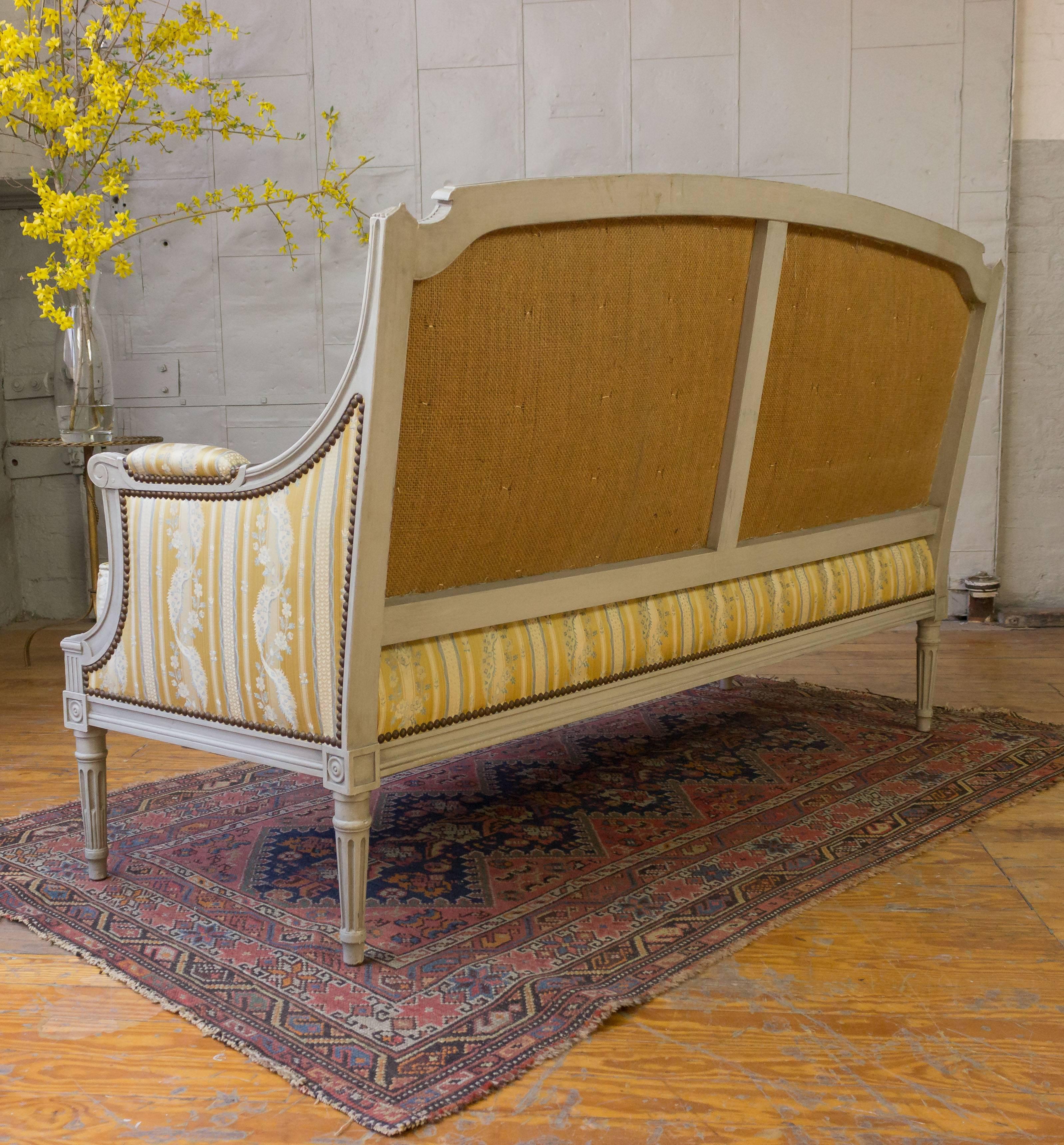French Louis XVI Style Sofa with Painted Carved Frame 4