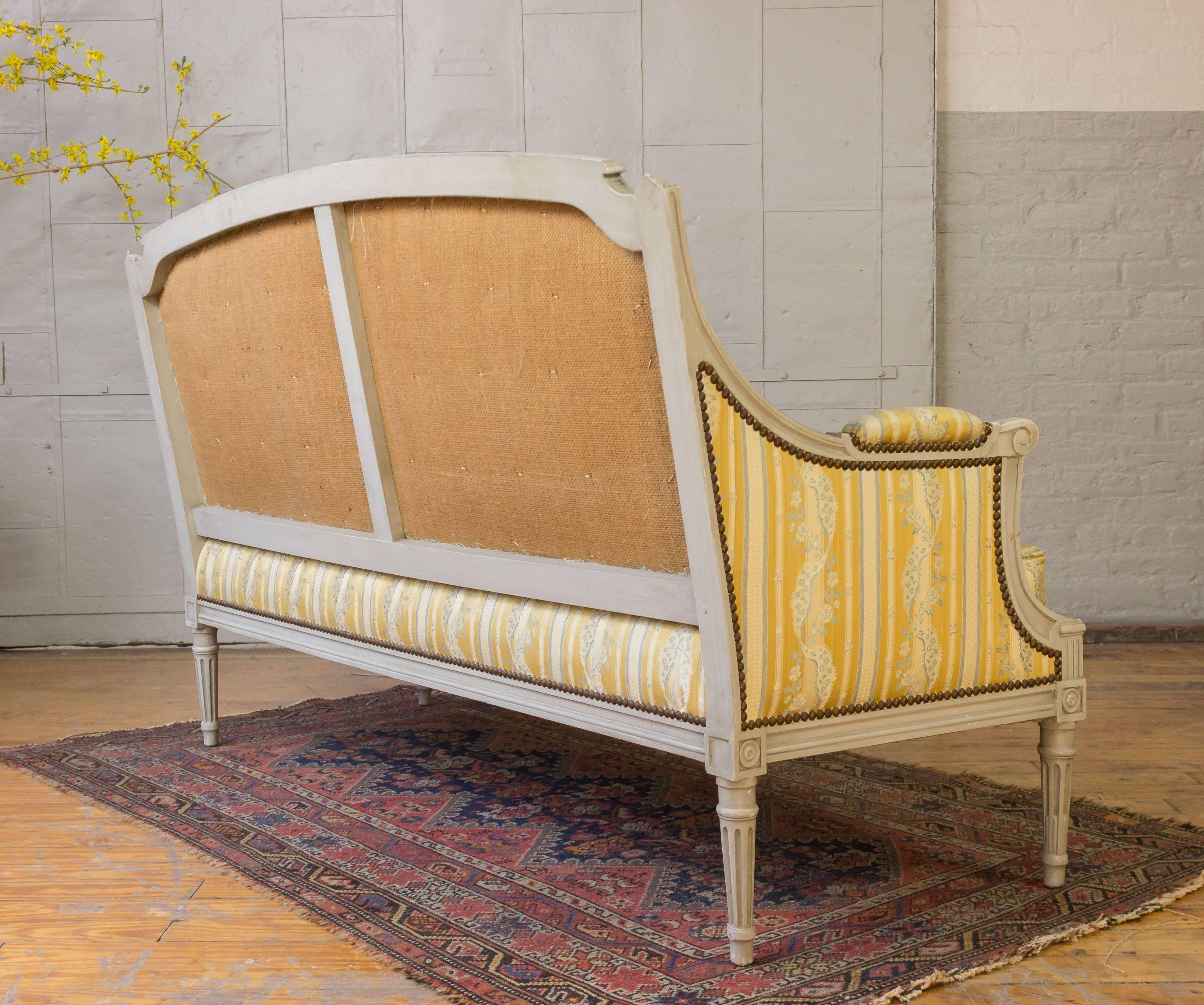 French Louis XVI Style Sofa with Painted Carved Frame 5