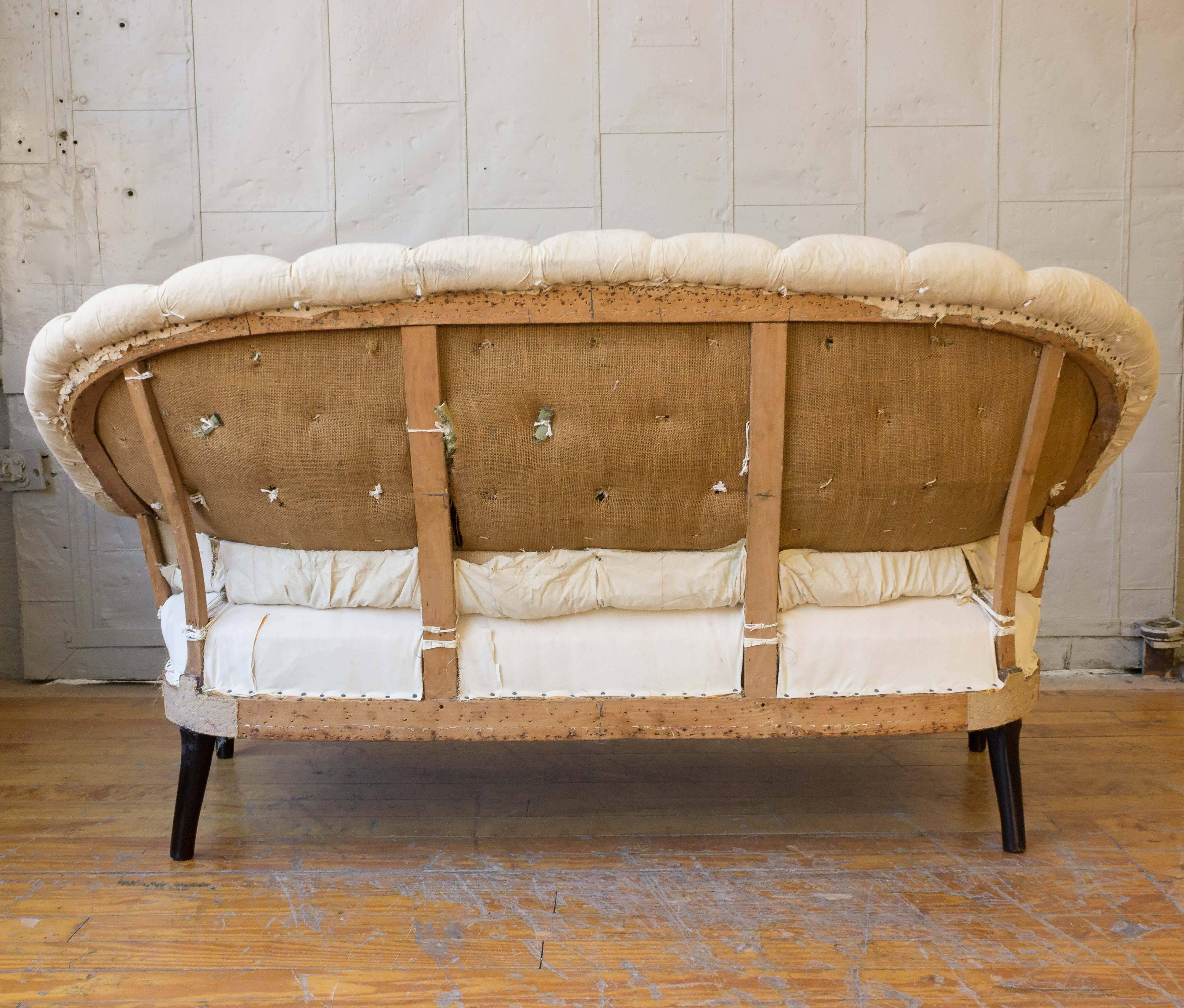 Fabric 19th Century French Tufted Settee in Muslin