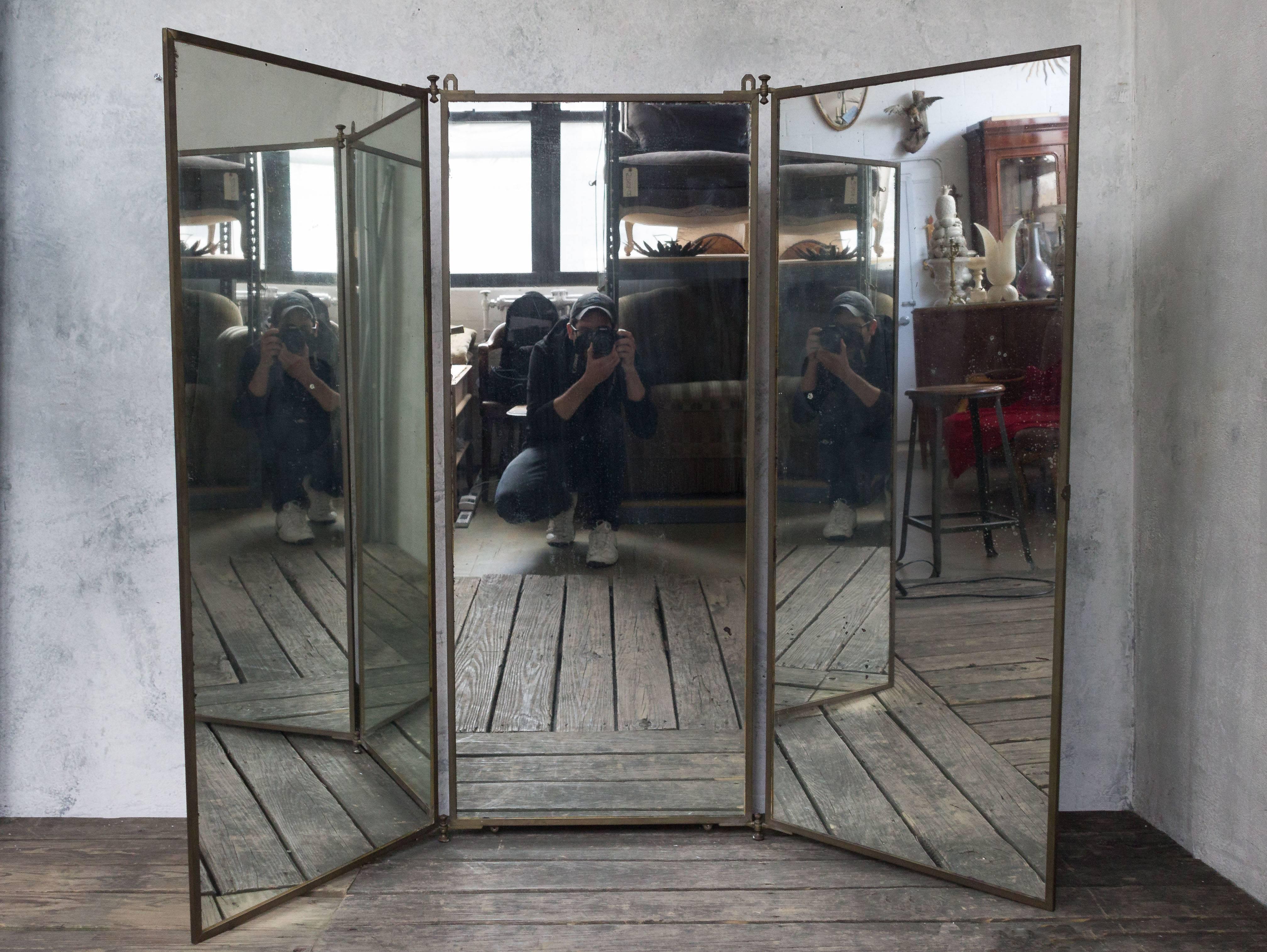 French Brass Folding Dressing Mirror by Brot In Good Condition In Buchanan, NY