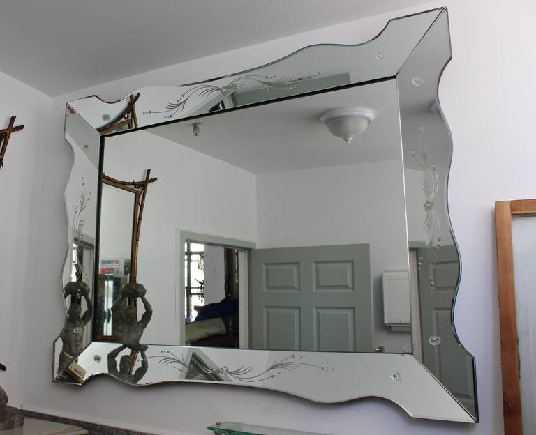 Mid-20th Century Venetian Style Mirror with Glass Etching