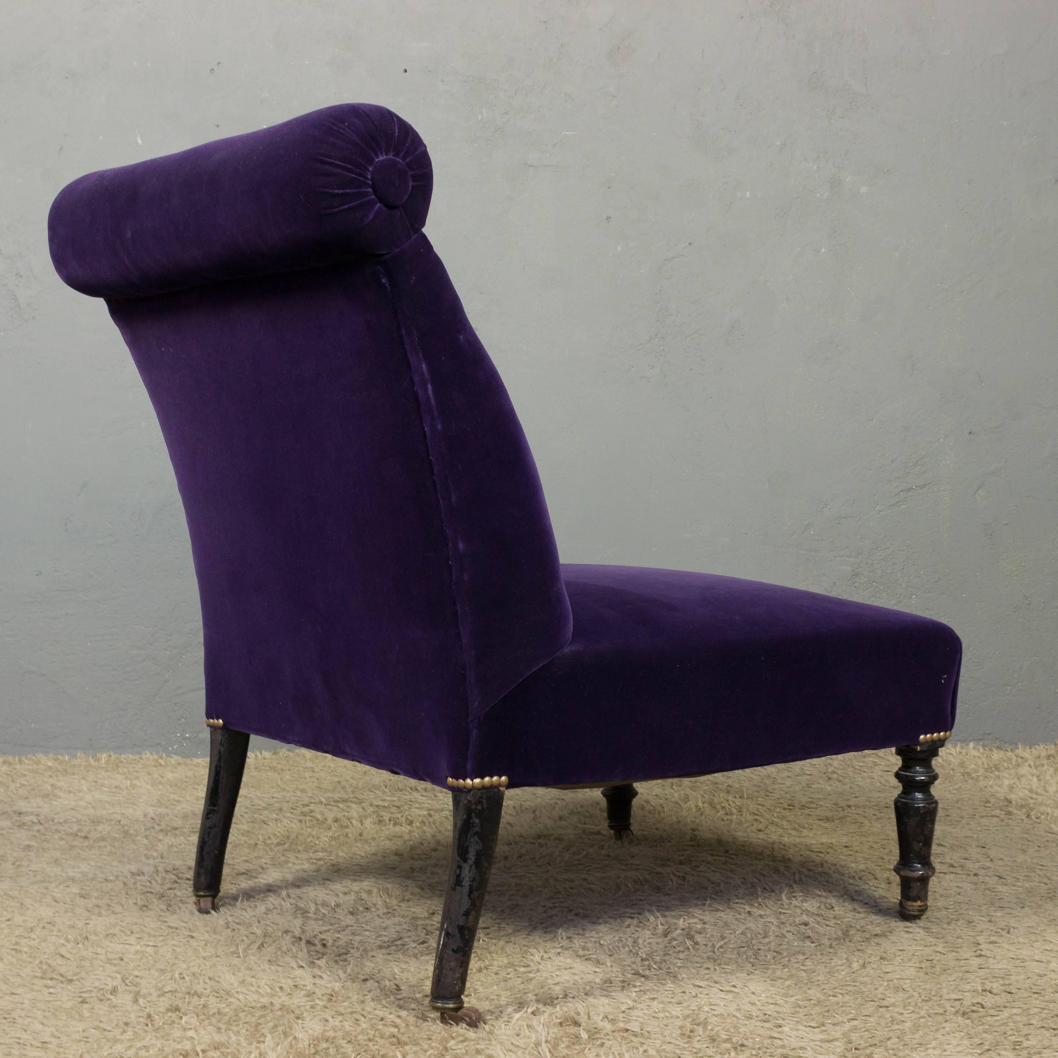 19th Century Napoleon III Slipper Chair in Purple Velvet