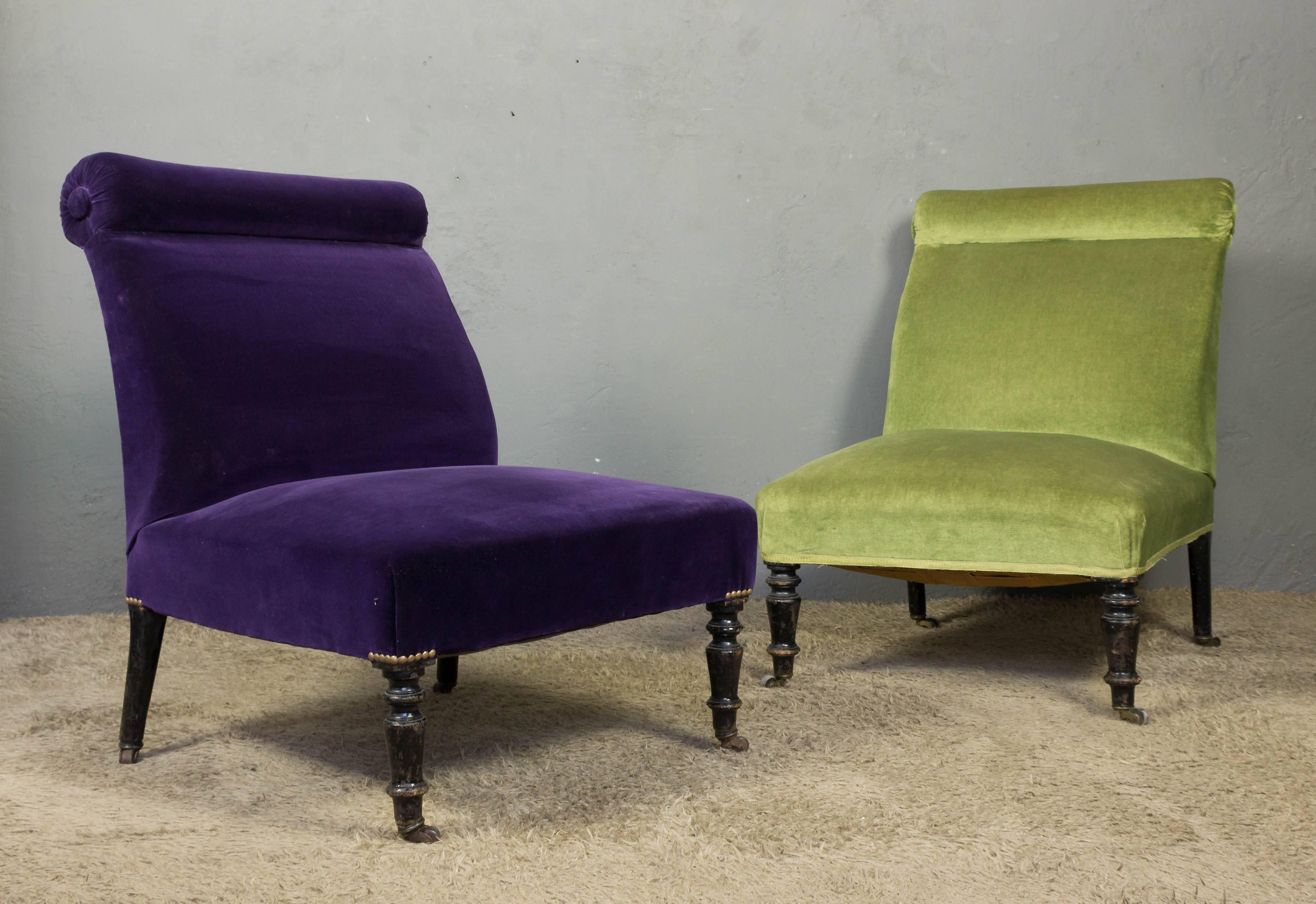 Napoleon III Slipper Chair in Purple Velvet 3