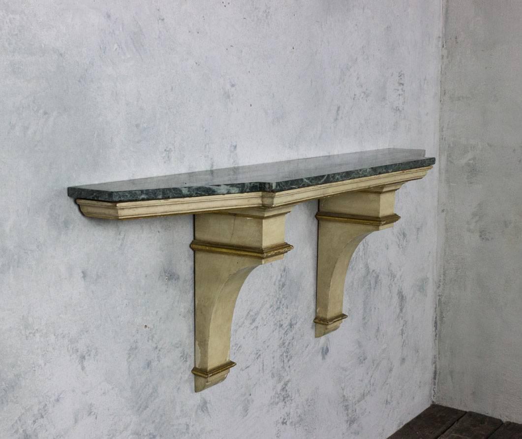 French Painted and Gilt Wall-Mounted Console with Green Marble 5